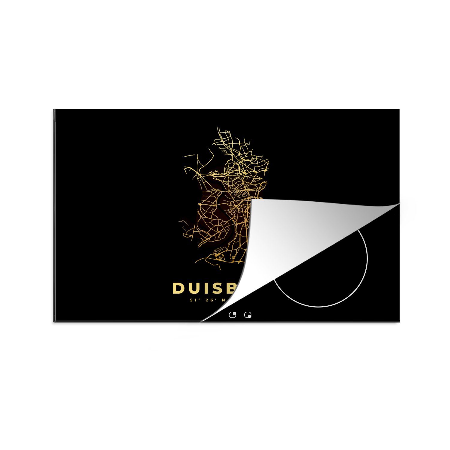 MuchoWow Herdblende-/Abdeckplatte Duisburg - Gold - Karte - Stadtplan, Vinyl, (1 tlg), 81x52 cm, Induktionskochfeld Schutz für die küche, Ceranfeldabdeckung