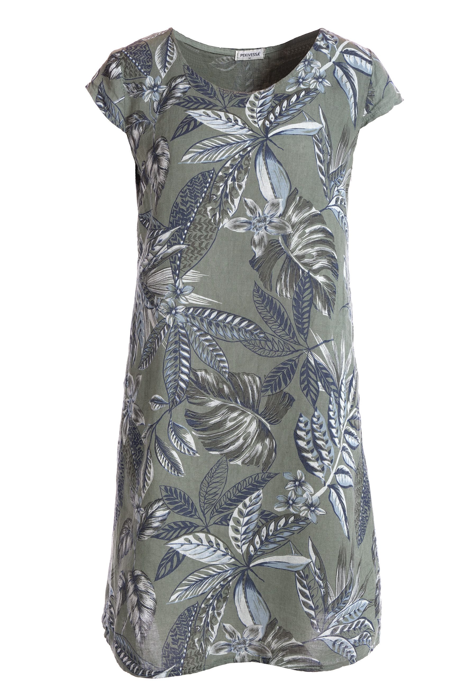 PEKIVESSA Sommerkleid Leinenkleid knielang kurzarm mit günstig online kaufen