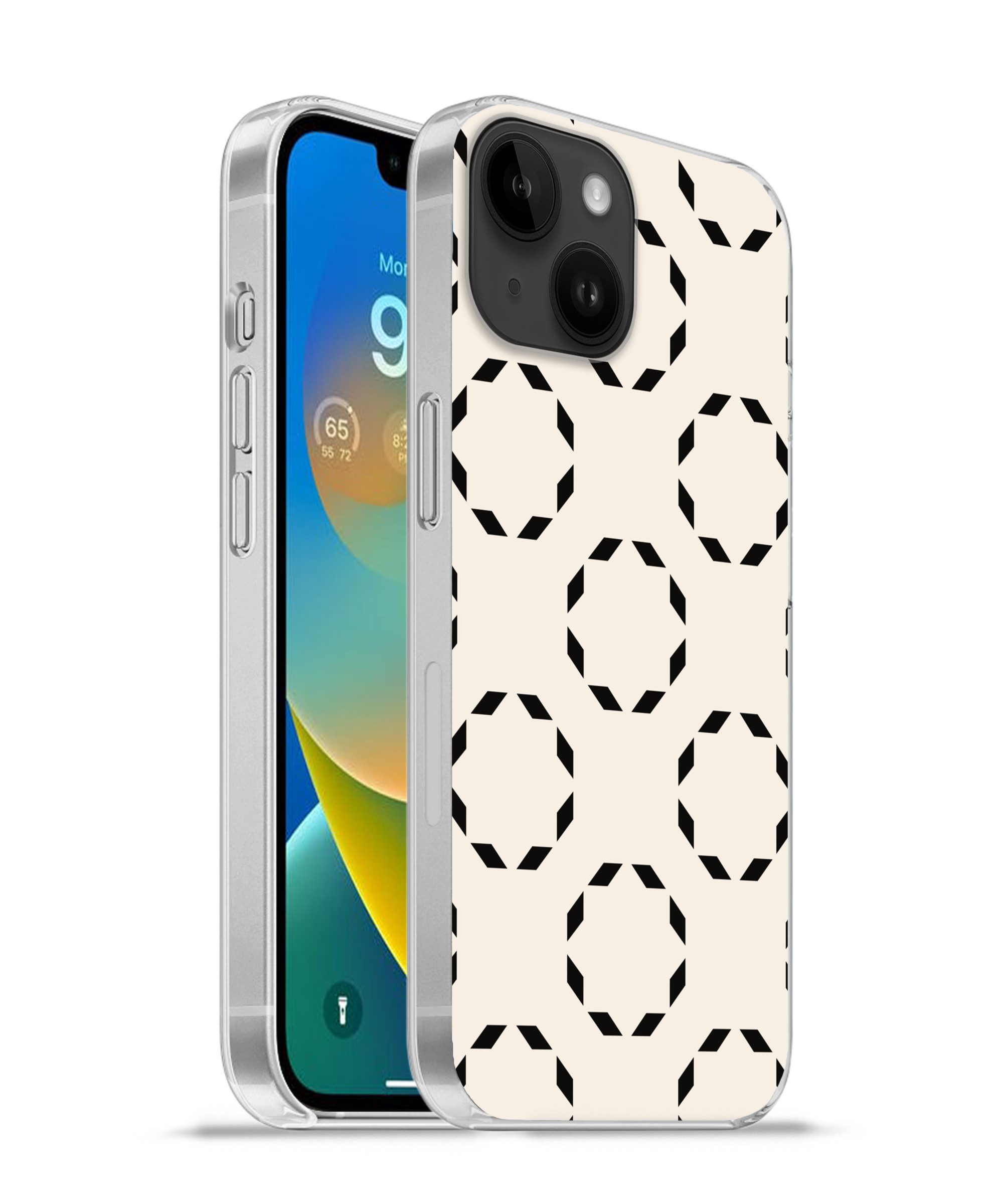 MuchoWow Handyhülle für Apple iPhone 14 Kreise - Muster - Schwarz - Beige - Abstrakt, Smartphone-Bumper, Print, Handy Schutzhülle Dünn