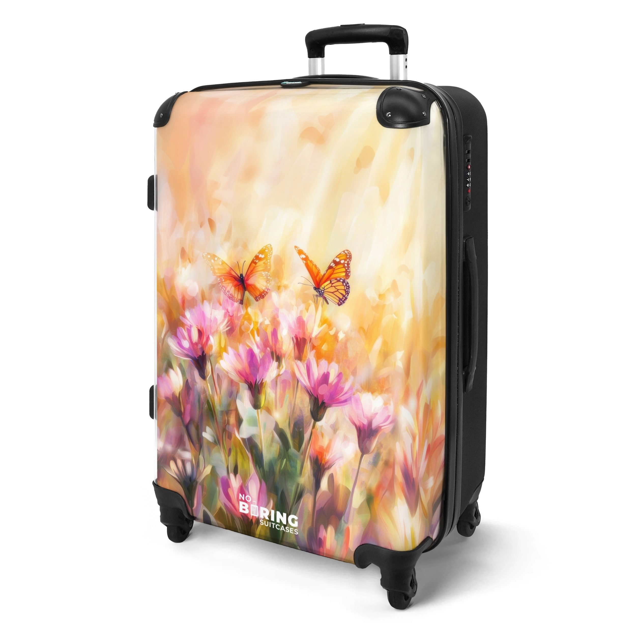 NoBoringSuitcases.com© Hartschalen-Trolley Schmetterlinge über Blumen im günstig online kaufen
