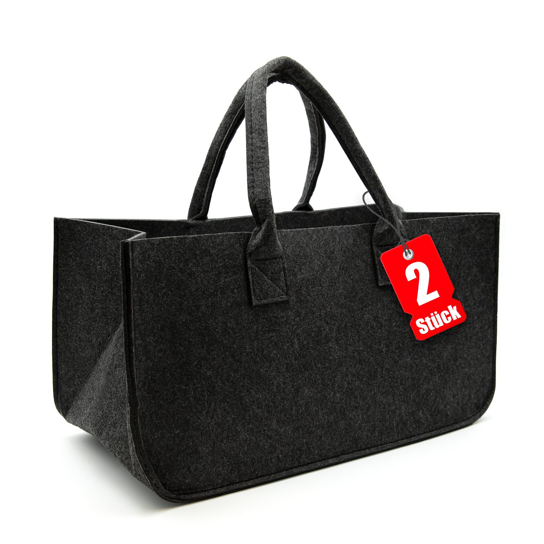 BigDean Aufbewahrungstasche 2x Filztasche in Anthrazit für Kaminholz oder als Shopper verwendbar (Set, 2-tlg., Tasche/n), Faltbare, Wiederverwendbare, Ökologische Filztasche