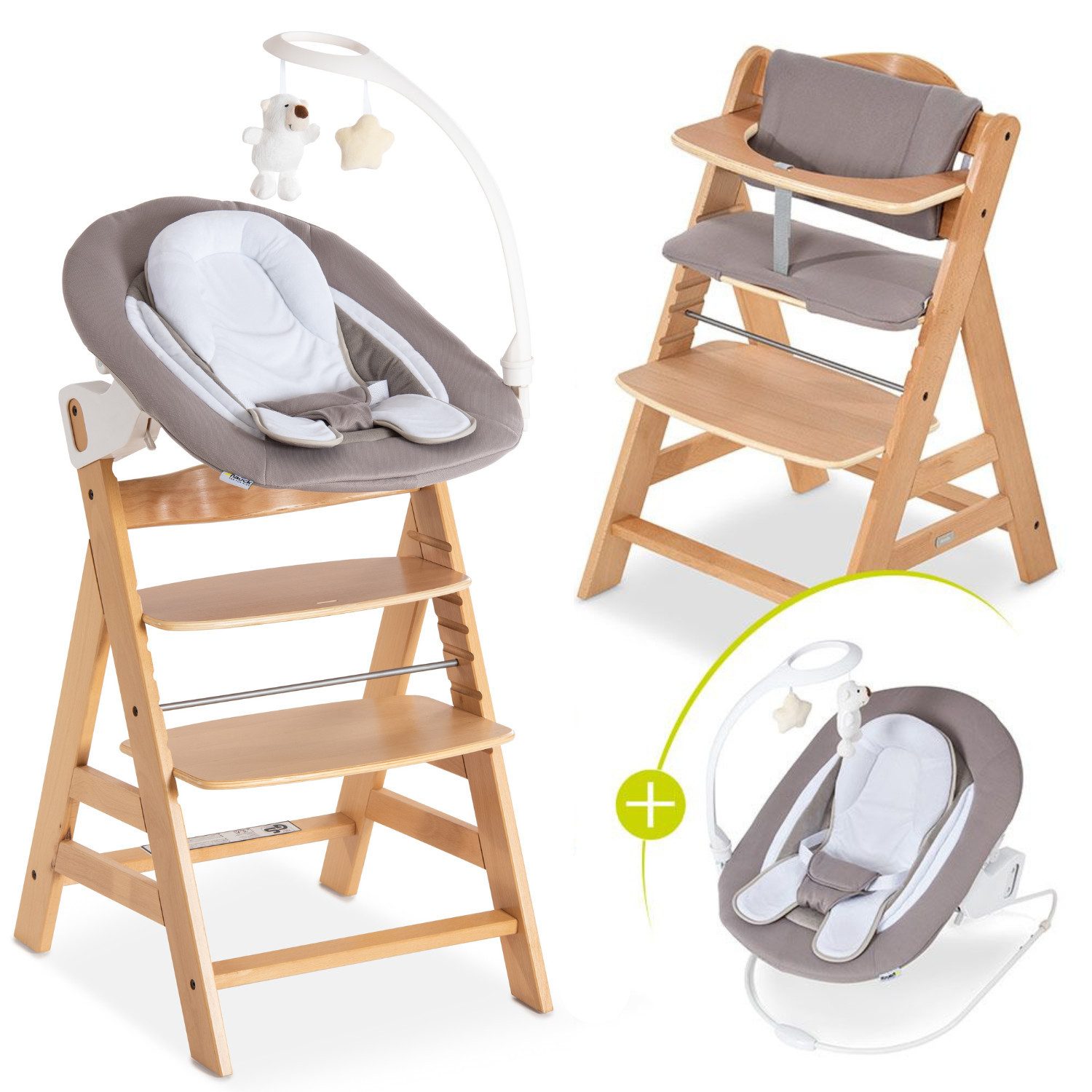 Hauck Hochstuhl Alpha Plus Natur - Newborn Set Deluxe (Set, 4 St), Holz Bab günstig online kaufen