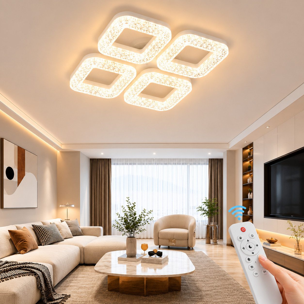 Eurotondisplay LED Deckenleuchte LED Deckenleuchte dimmbar mit Fernbedienung, stufenlos 3000–7000 K, LED fest integriert, Warm- bis Kaltweiß, mit Fernbedienung steuerbar