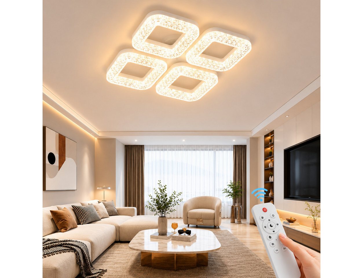 Eurotondisplay LED Deckenleuchte LED Deckenleuchte dimmbar mit Fernbedienung, stufenlos 3000–7000 K, LED fest integriert, Warm- bis Kaltweiß, mit Fernbedienung steuerbar