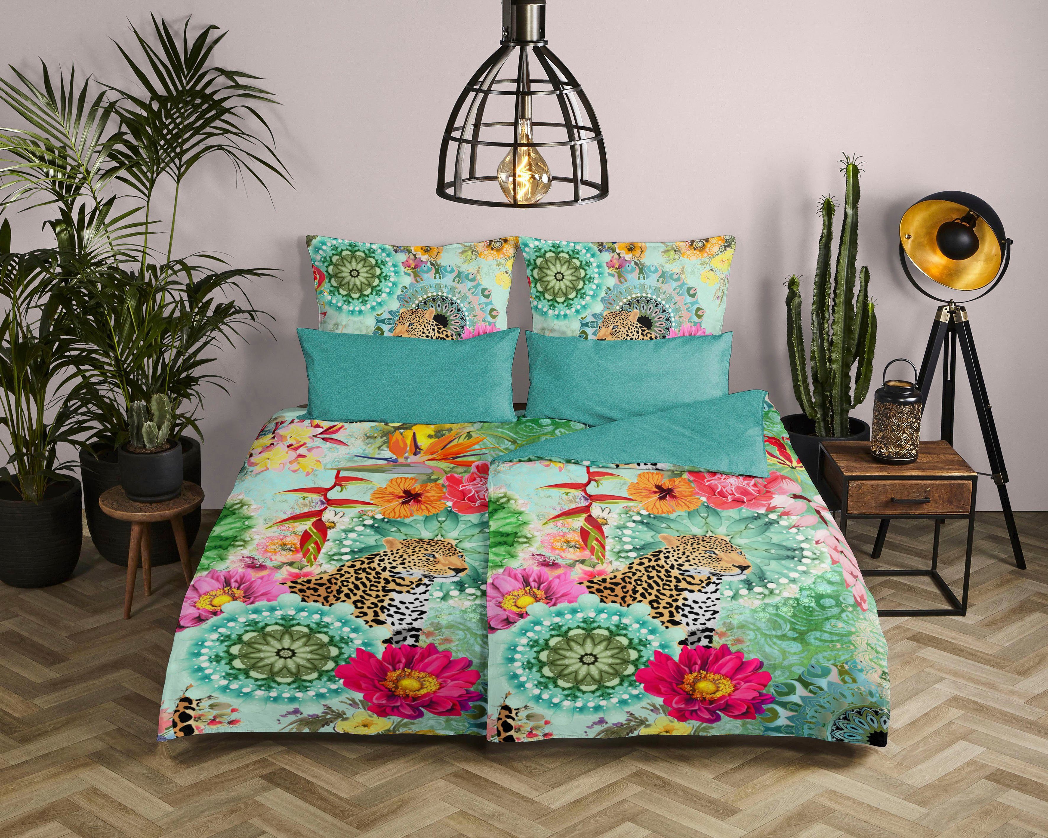 hip Wendebettwäsche Ximena, Satin, 2 teilig, Mako-Satin, 135x200, Reißverschluss, Wendeoptik, Mandala, Bunt, Türkis