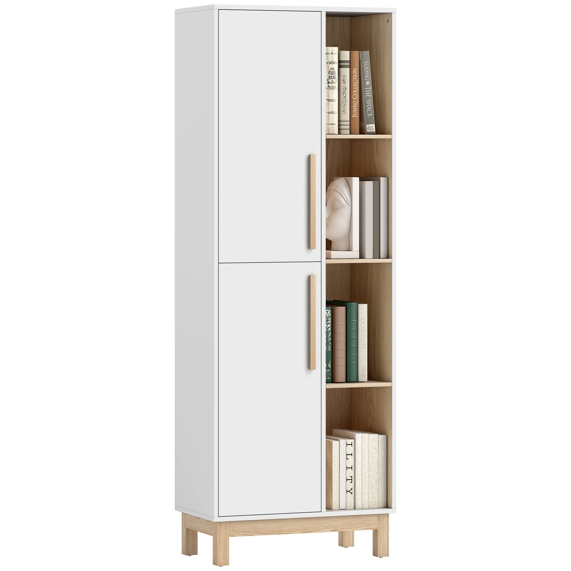HOMCOM Badkommode Bücherschrank (Badschrank, 1 St., Badezimmerschrank), für Wohnzimmer, Büro, Weiß+Naturholz