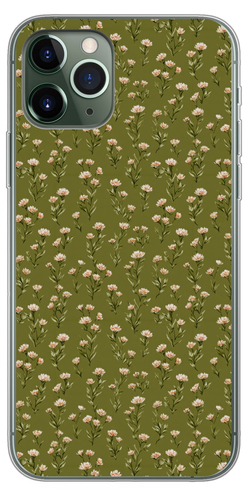 MuchoWow Handyhülle für Apple iPhone 11 Pro Rustikal - Blumen - Grün, Smartphone-Bumper, Print, Handy Schutzhülle Dünn