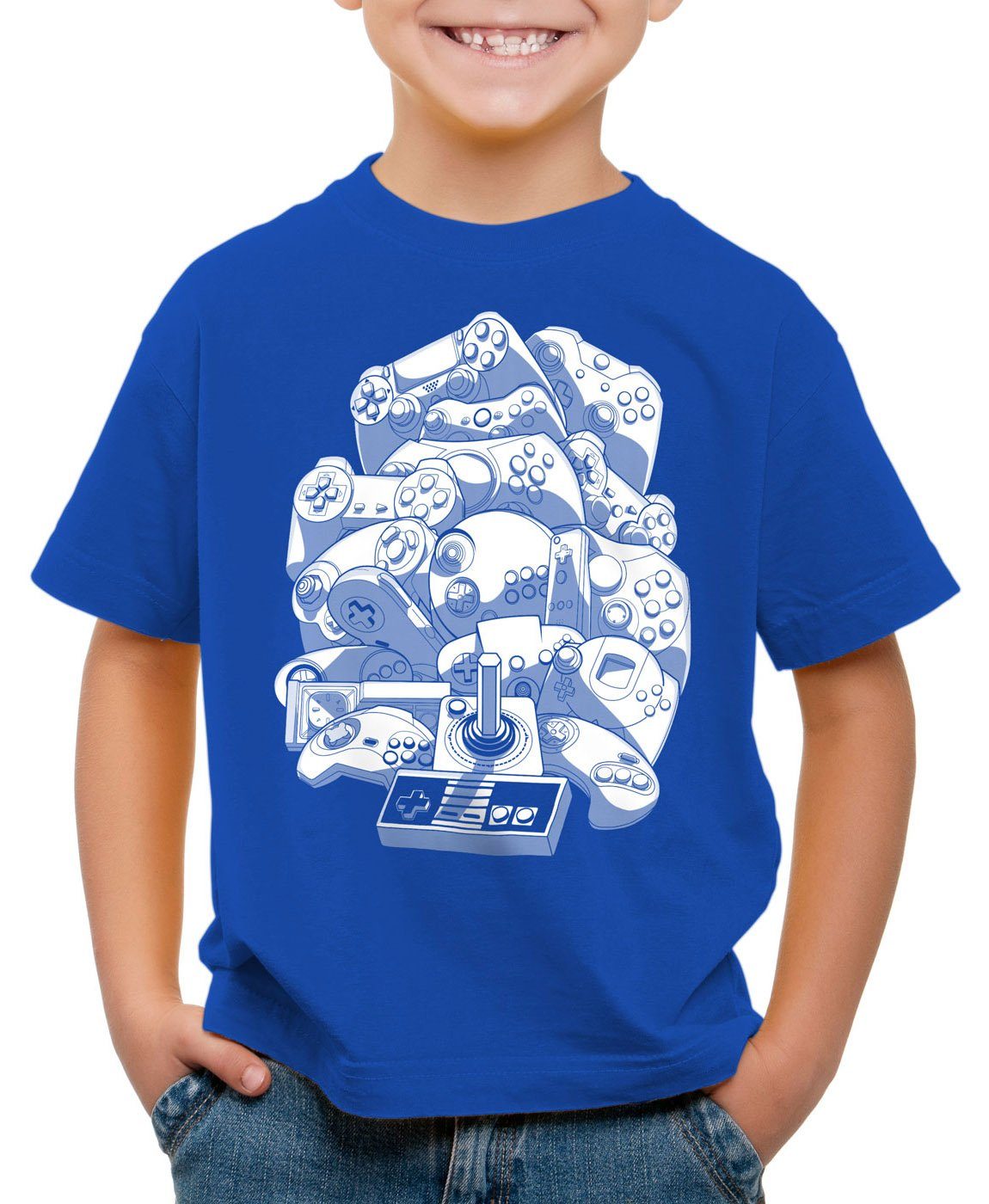 controller retro Print-Shirt Madness game spielekonsole T-Shirt style3 blau Gamer Kinder
