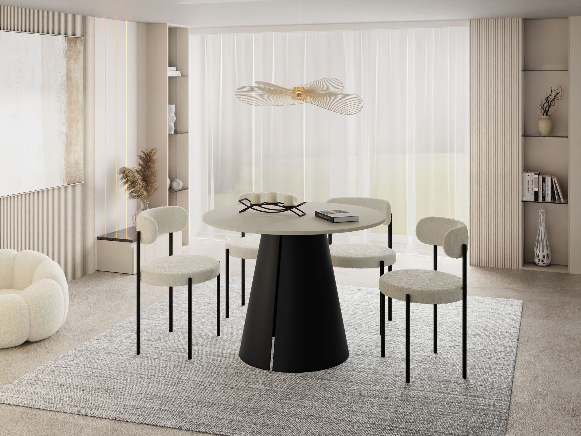 WFL GROUP Esstisch Lamio ausziehbar rund modern mit schwarzen Metallbeinen (MADE IN EU, erhältlich in 2 Größen – 100/120 cm, ausziehbar auf 180/200 cm), platzsparender Tisch für Küche, Esszimmer oder Wohnzimmer