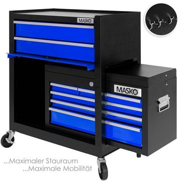 MASKO Werkstattwagen, blau, Werkzeugwagen inkl. Koffer 9 Fächer Abschließbar Metall Rollwagen
