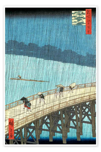 Posterlounge Poster Utagawa Hiroshige, Regenschauer über der großen Brücke in Atake, Wohnzimmer Malerei