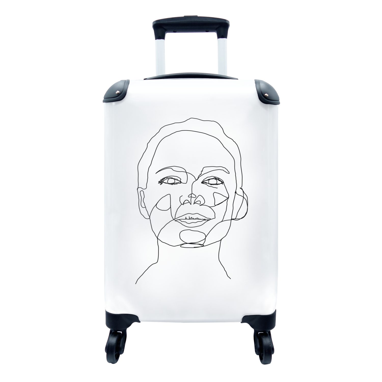 - für Handgepäck Reisetasche Strichzeichnung Frau Handgepäckkoffer rollen, Gesicht, 4 mit MuchoWow Trolley, Reisekoffer Ferien, - Rollen,