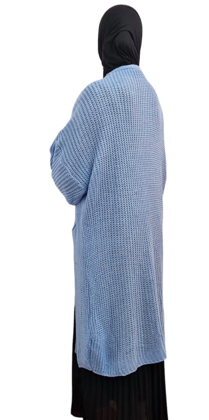 HELLO MISS Longstrickjacke Modisch Maxi Strickjacke mit aufgesetzten Taschen, Cardigan Lang Grober Strick, Bequeme Passform, Vielseitig kombinierbar