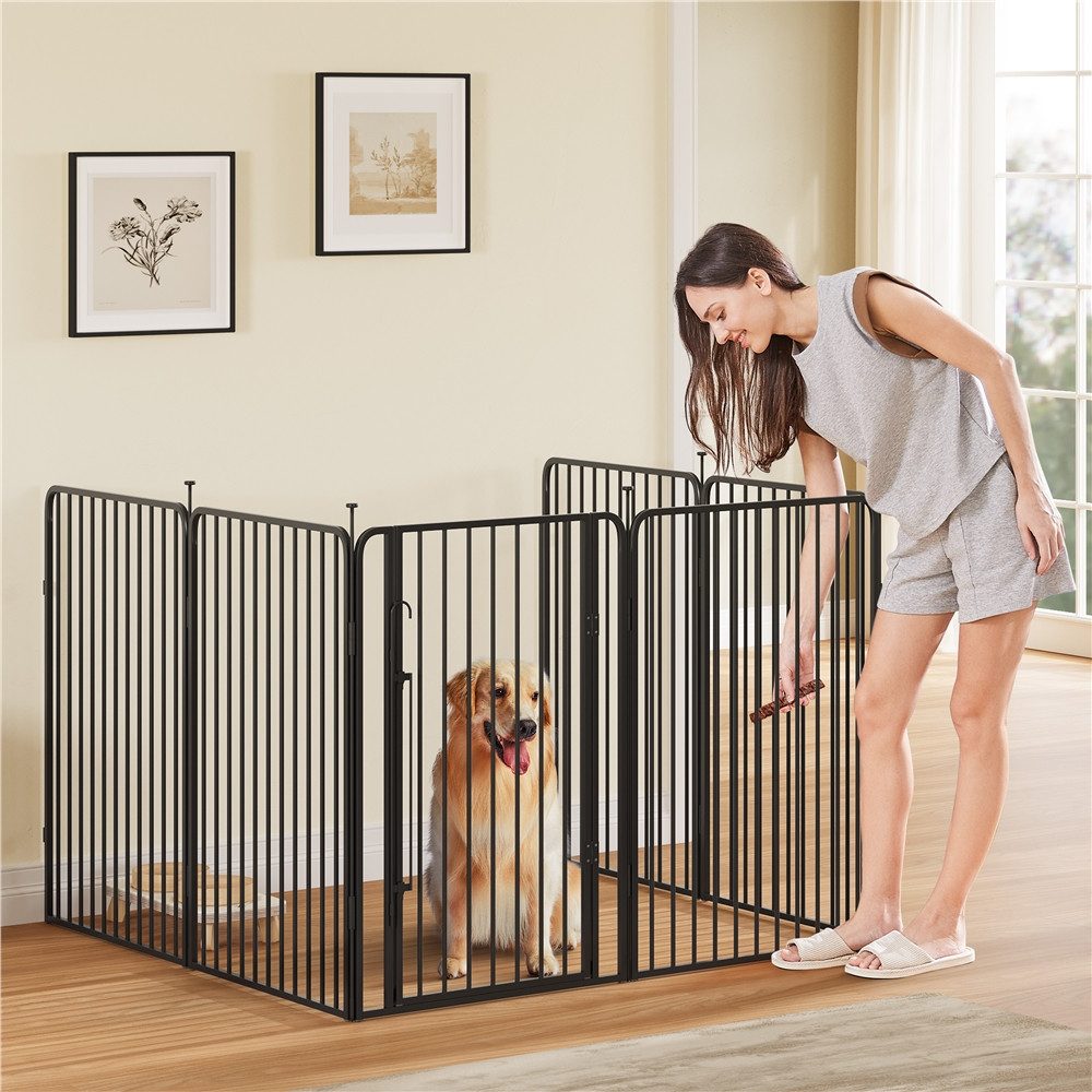 Yaheetech Freigehege Hundelaufstall 80/100 cm Höhe, Welpenlaufstall mit 6 Gitterelemente für Haustiere
