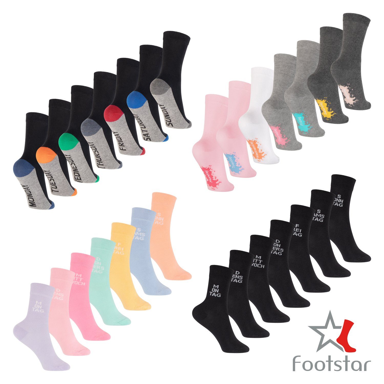 Footstar Freizeitsocken Kinder Wochentage Socken & Paar) (7 Jungen mix für Mädchen pastell