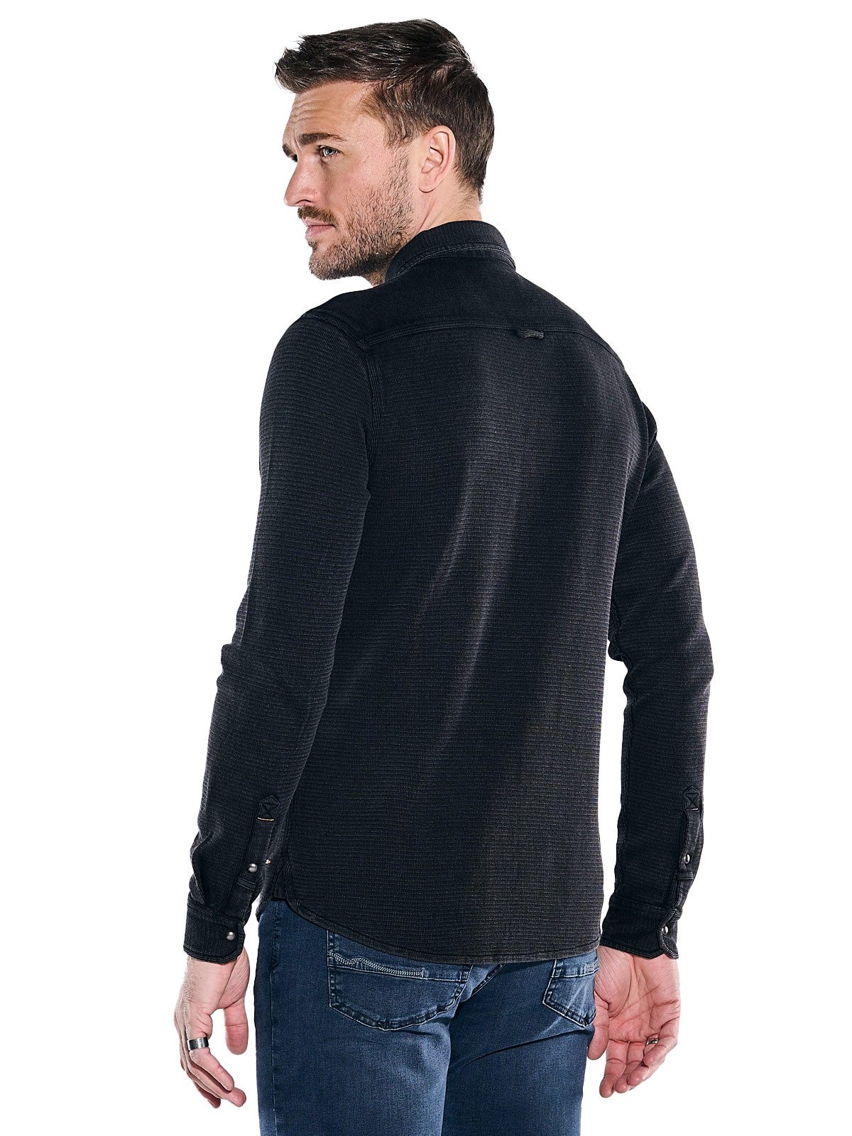 emilio adani Langarm-Poloshirt Herren Overshirt strukturiert, Schwarz