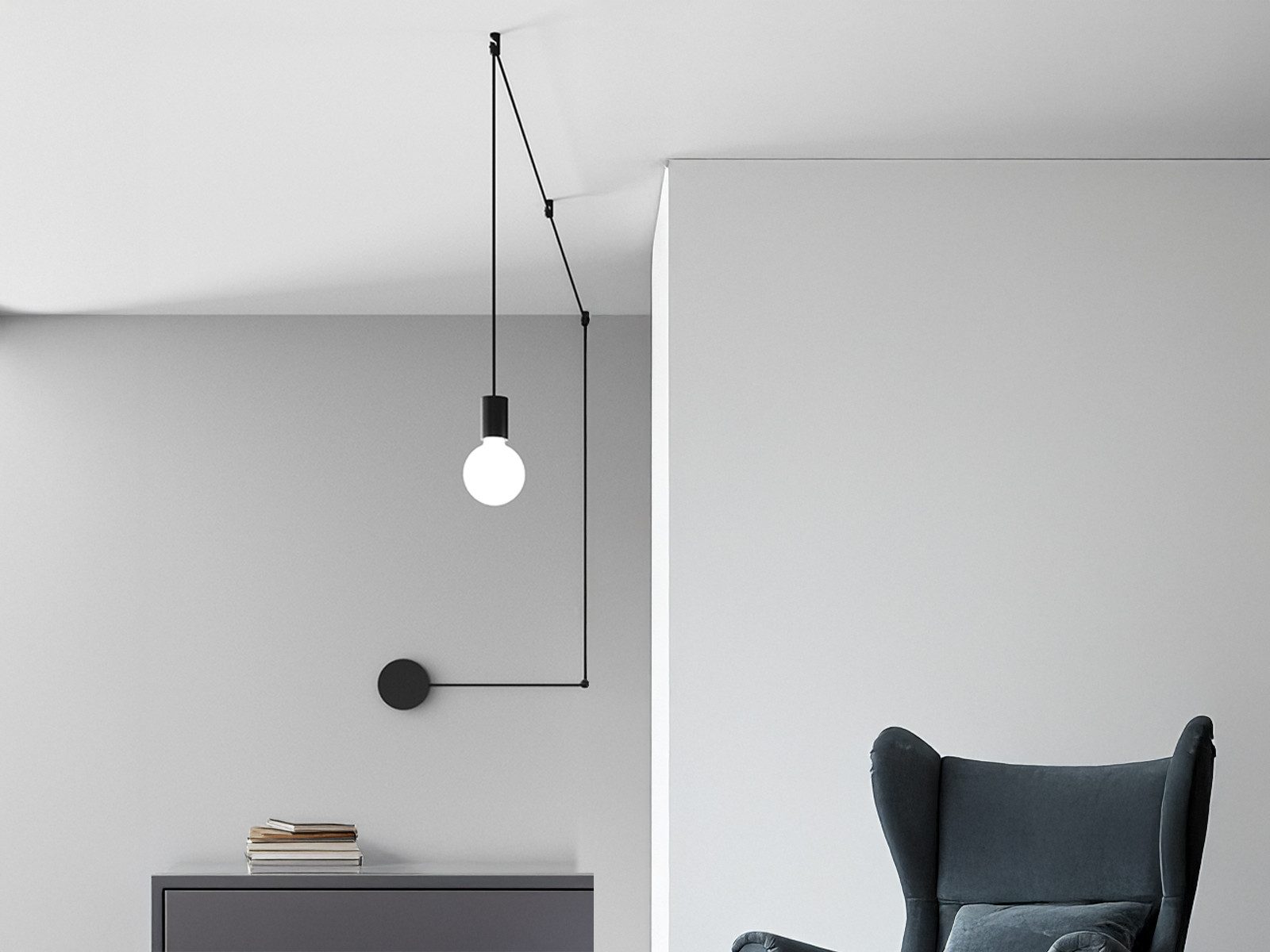 Luce Ambiente Design Pendelleuchte für Wandmontage Kabel extra lang 5 Meter, ohne Leuchtmittel, Wand Hängelampe einflammig für hohe Decken, über Esstisch hängend