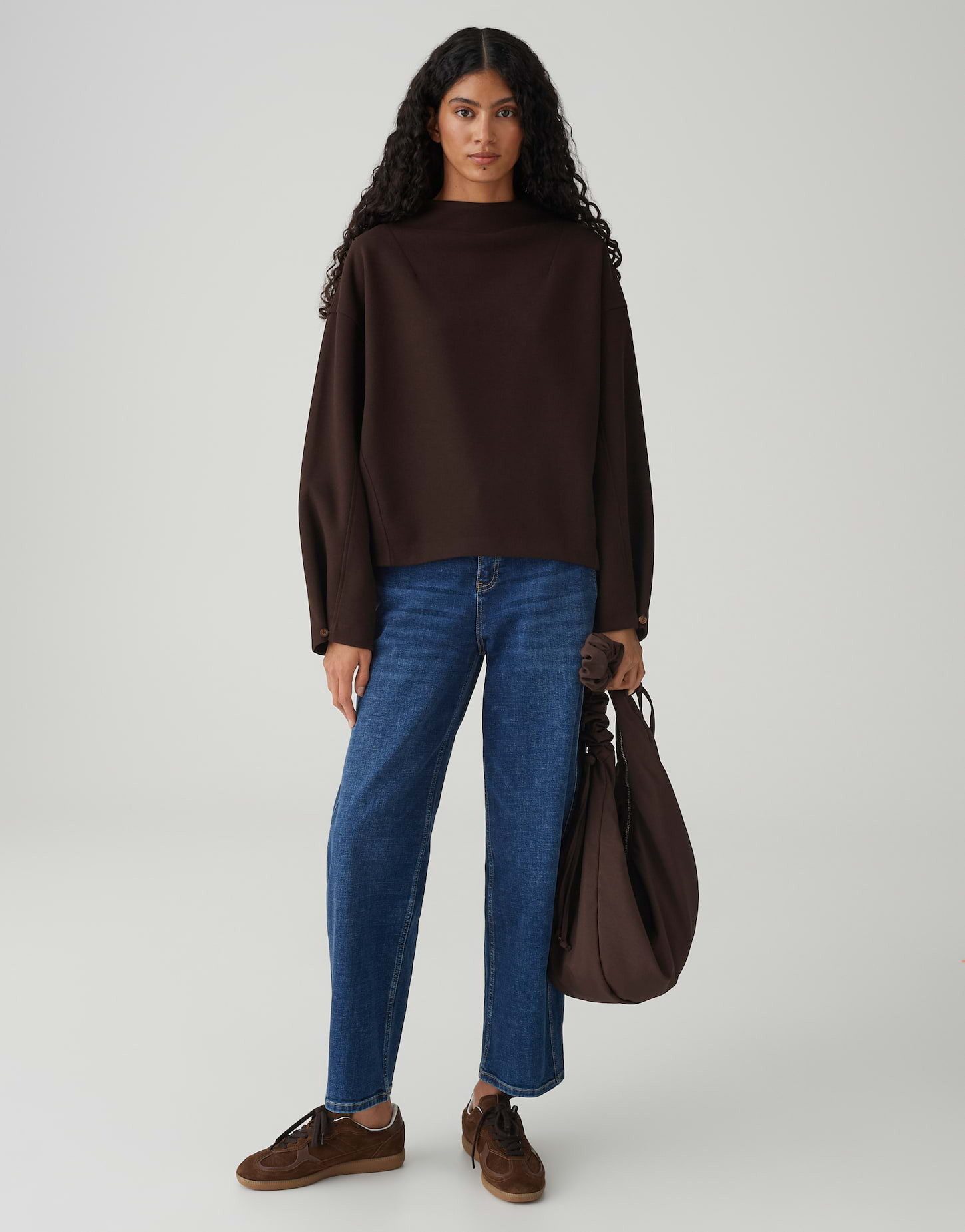 OPUS Sweatshirt GARIANE mit variablen Ärmeldesign Weite Passform, schmal zulaufend, überschnittene Schulter, Funnel Neck