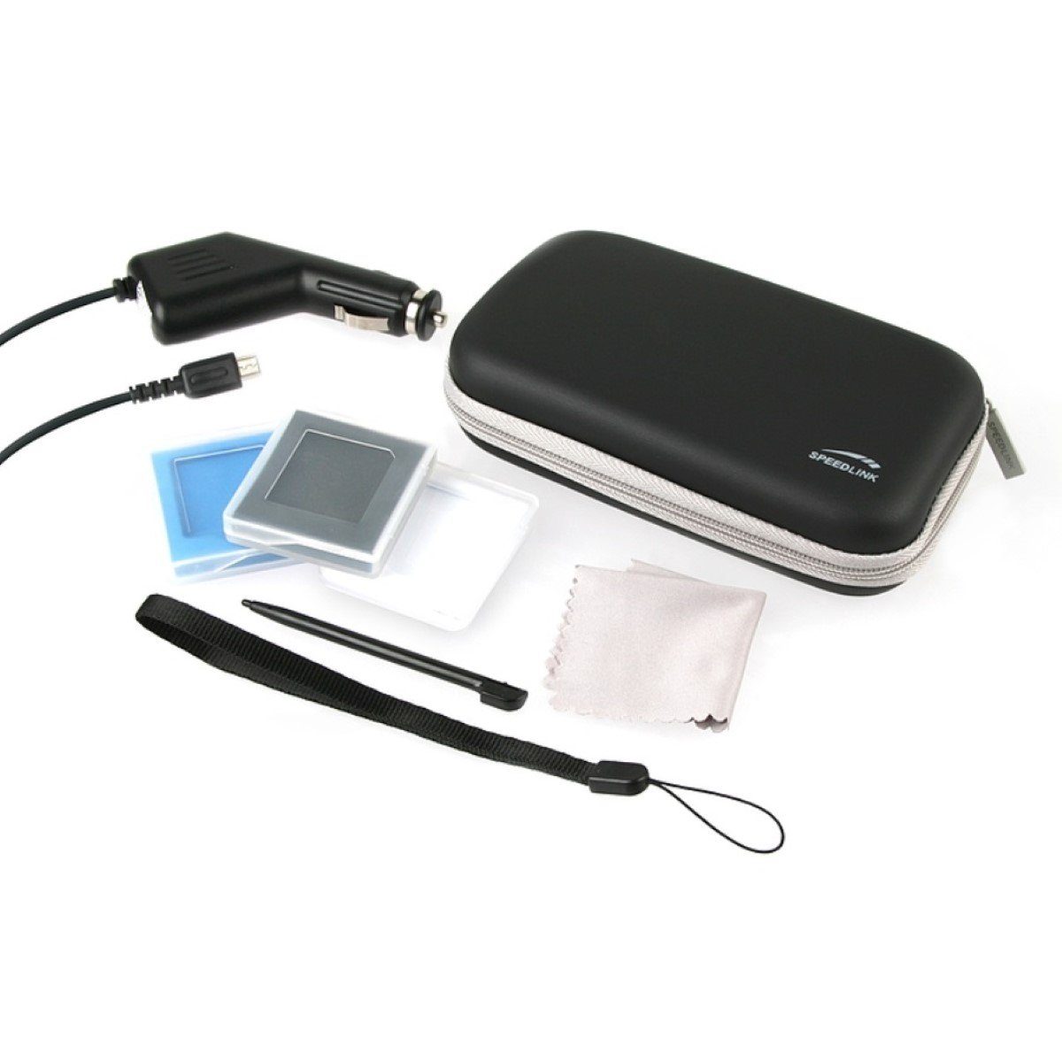 Speedlink 9in1 PACK Hardcase Tasche KFZ Ladegerät Black Gaming-Controller (Tasche, Spiele-Aufbewahrung, Kfz-Ladegerät etc. für Nintendo DS Lite)