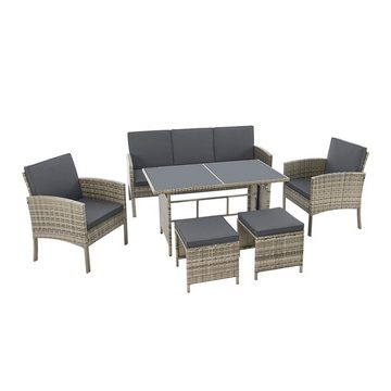 Juskys Gartenlounge-Set Turin, Polyrattan Sitzgruppe für 7 Personen, Gartenmöbel Set 6-teilig