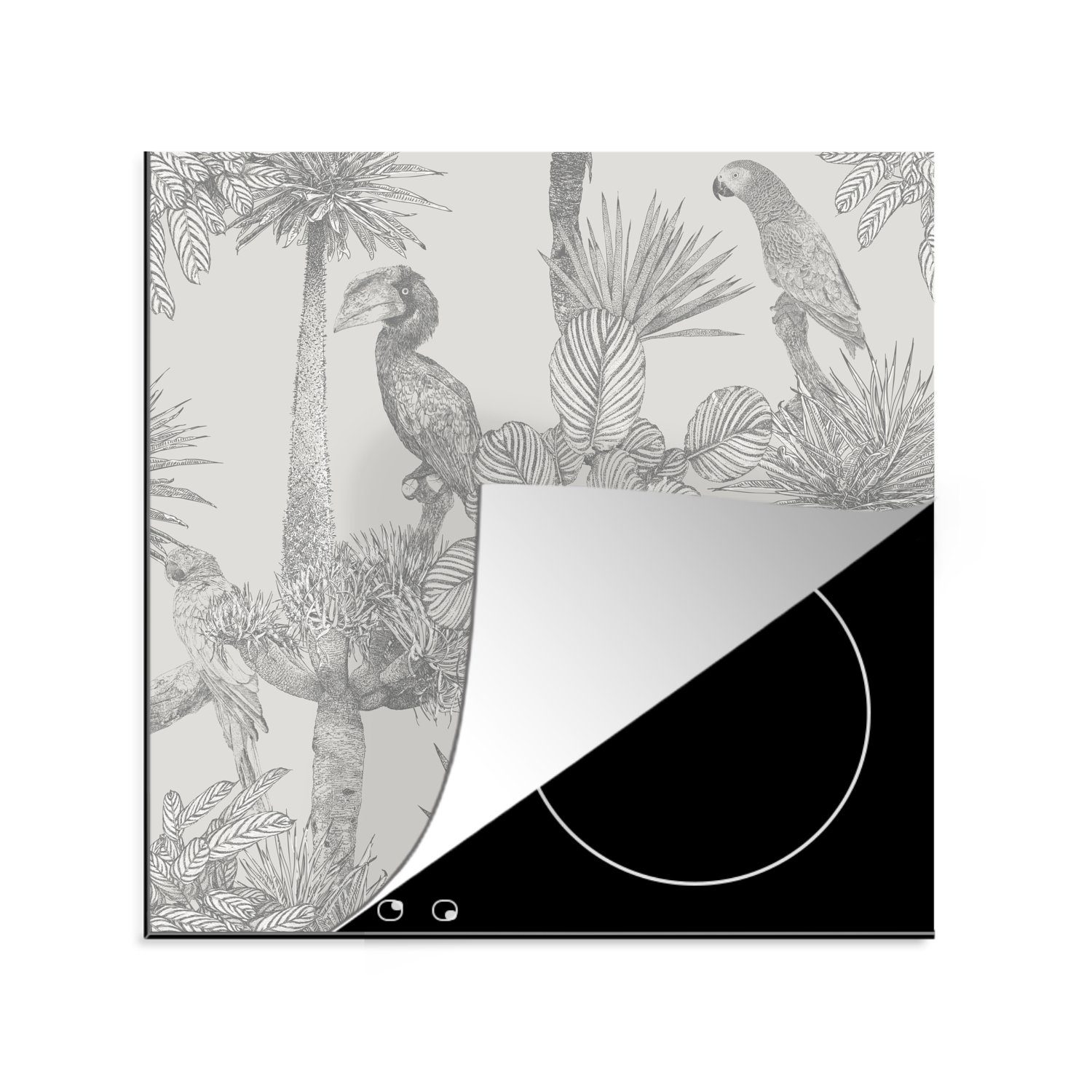 MuchoWow Herdblende-/Abdeckplatte Natur - Muster - Vogel, Vinyl, (1 tlg), 78x78 cm, Ceranfeldabdeckung, Arbeitsplatte für küche