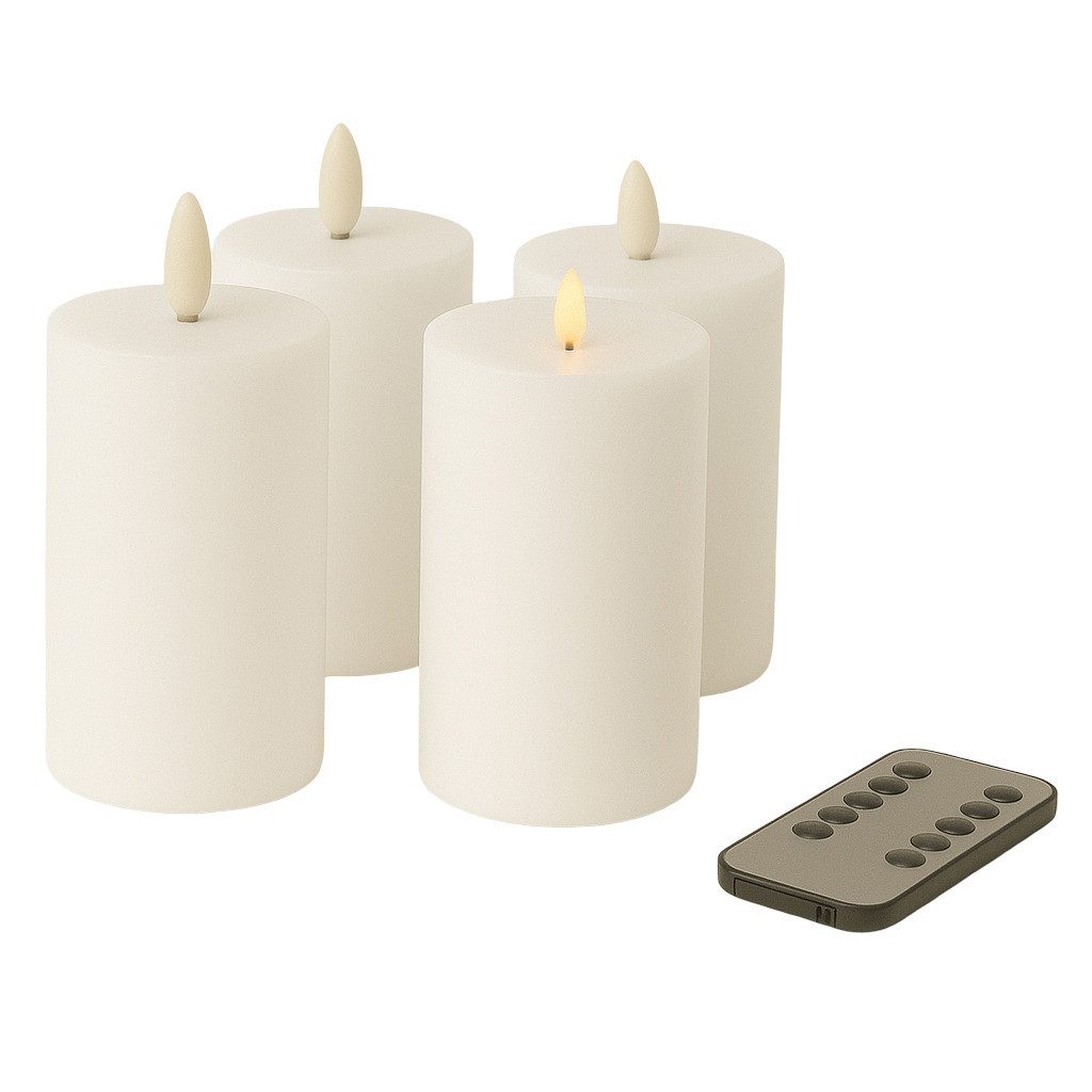 Fachhandel Plus Stumpenkerze LED mit Timer 10x6,5 cm Echtwachskerzen mit 3D günstig online kaufen