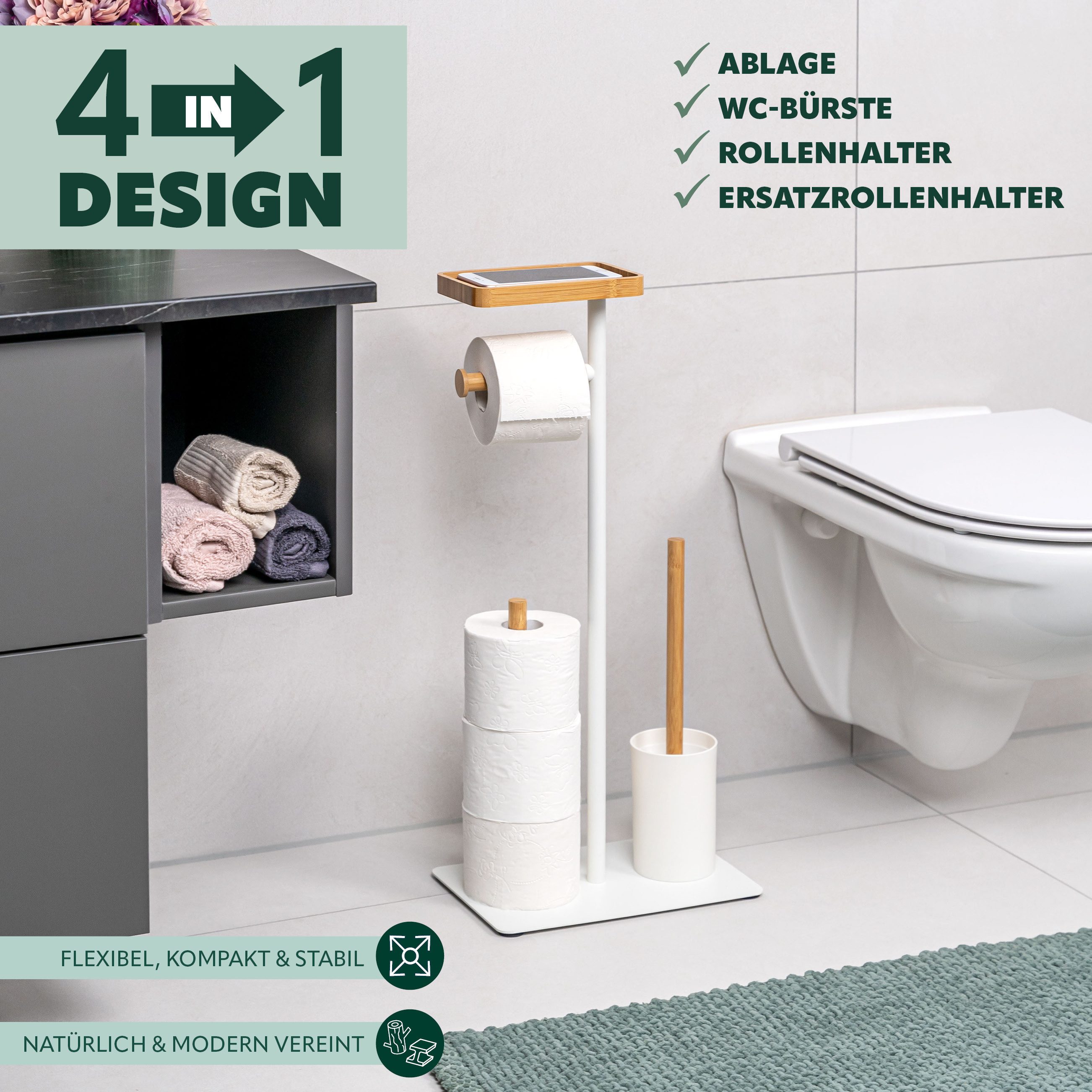 eluno WC-Garnitur Stand-WC-Garnitur 4in1, WC-Bürste, (Ersatz)Rollenhalter, günstig online kaufen