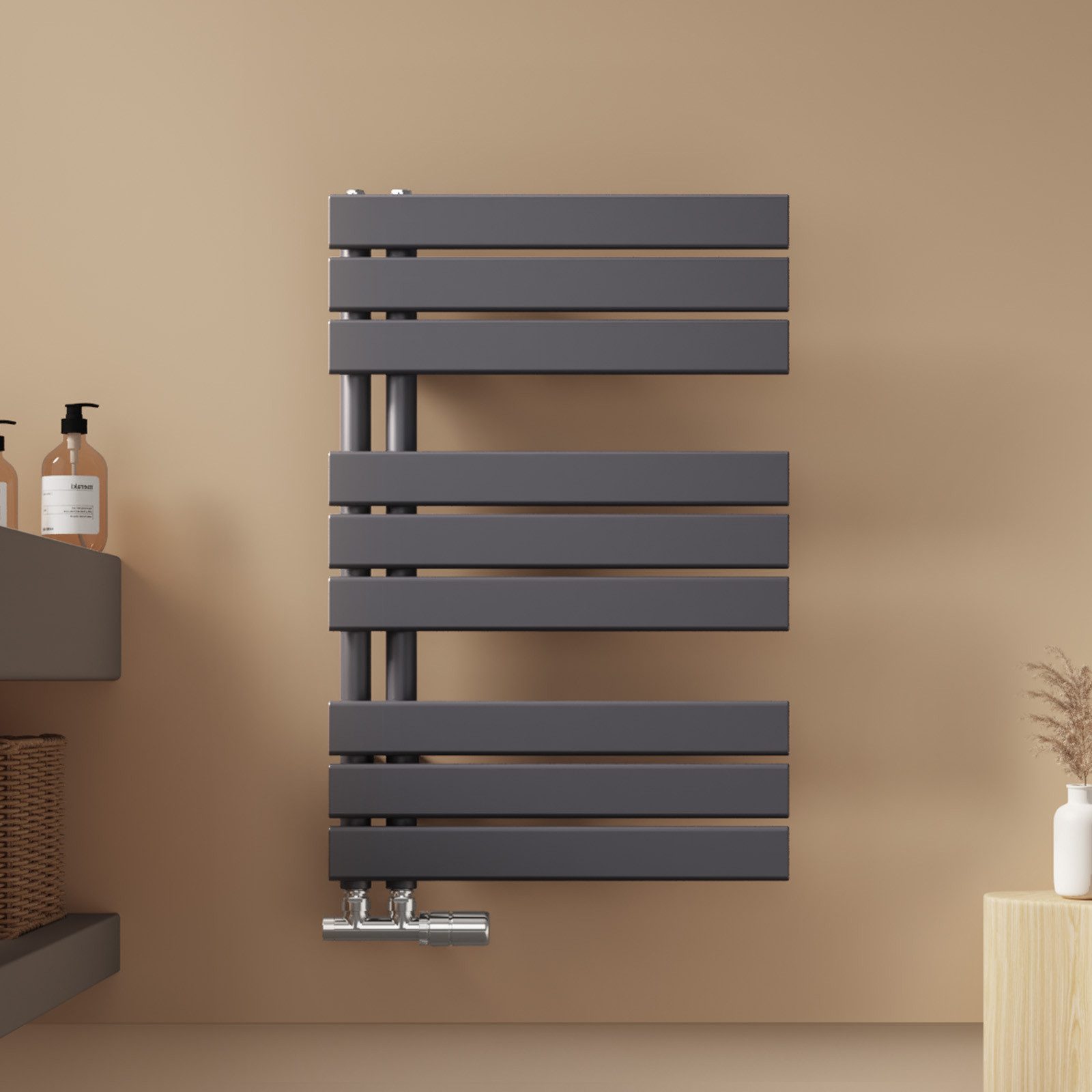 EMKE Badheizkörper Anthrazit Flach Paneelheizkörper Handtuchtrockner, Vertikal Einlagig Seitenanschluss