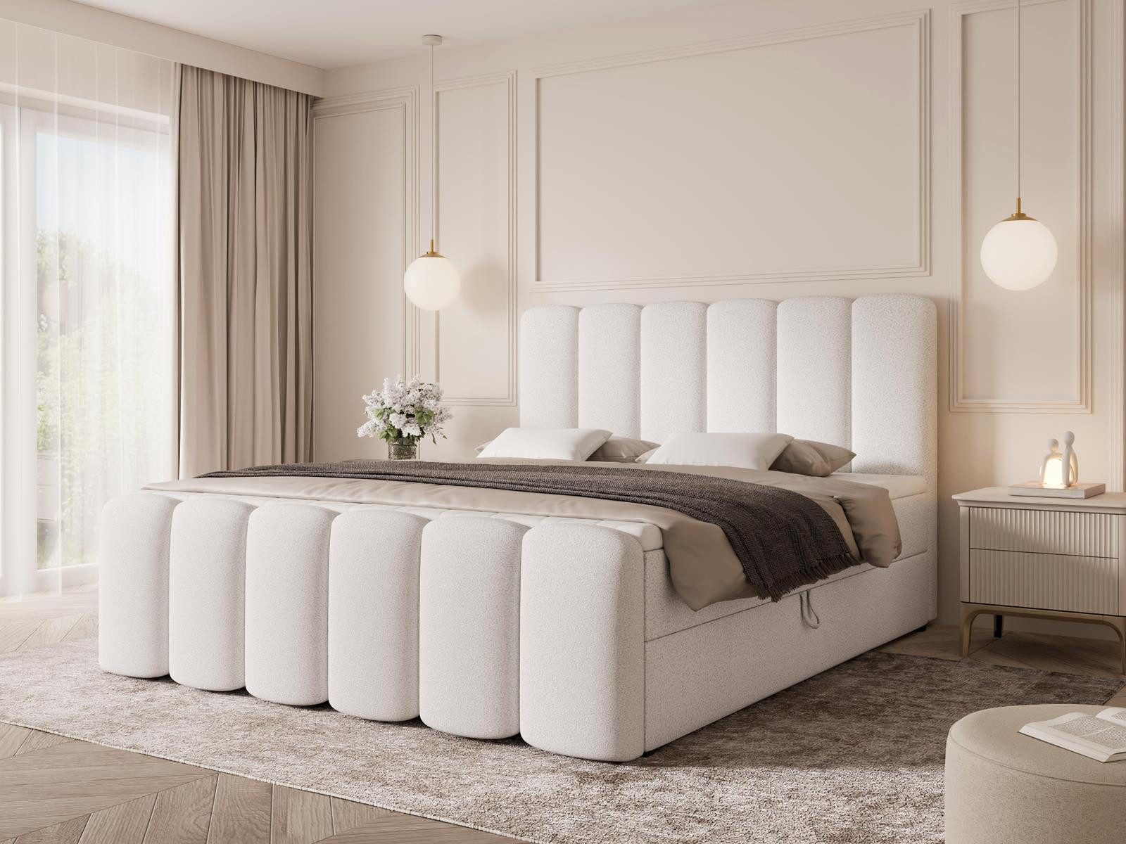 Compleo Boxbett Wolkenbett, Bequem H3 CAOBA, Doppelbett gepolstertes Kopfteil mit Bettkasten