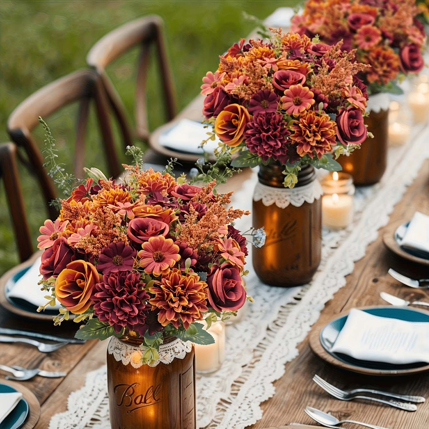Kunstblumenstrauß 2er-Set künstlicher Blumenstrauß mit Gänseblümchen,Herbst, Diwzbyn – Bild 4 von 5