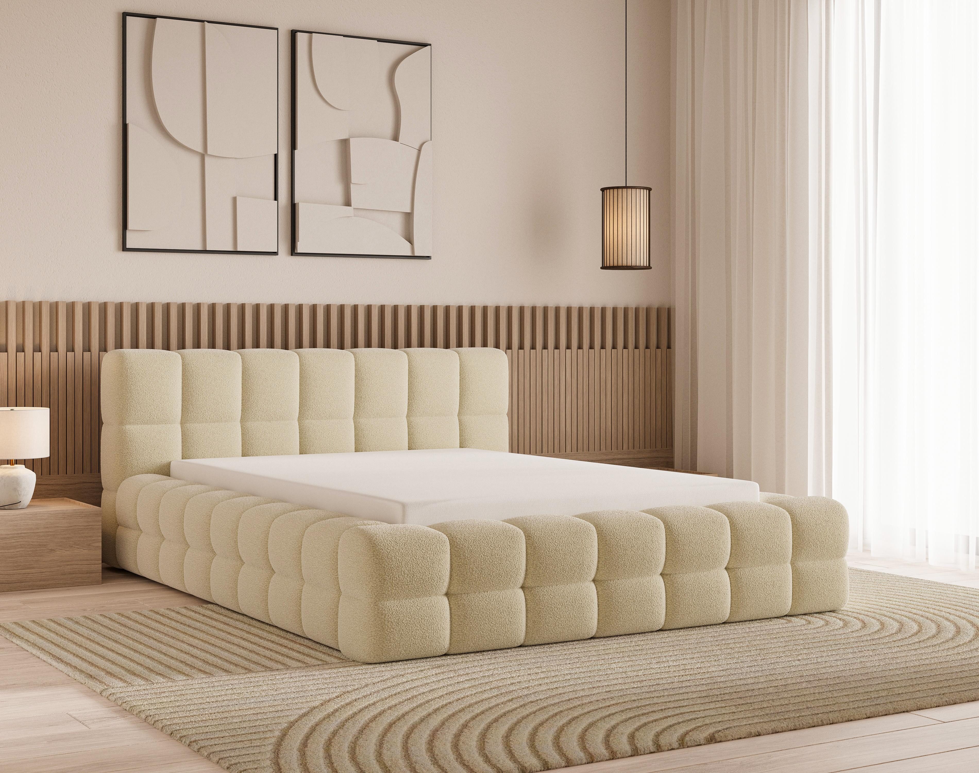 Chilly Möbel Polsterbett Bouclé Stoff mit Stauraum und Hubfunktion Holzrahmen (Boxbett ohne Matratze in vielen Farben, 140x200 160x200 180x200 200x200cm), gepolstertem Kopfteil Bettkasten modern