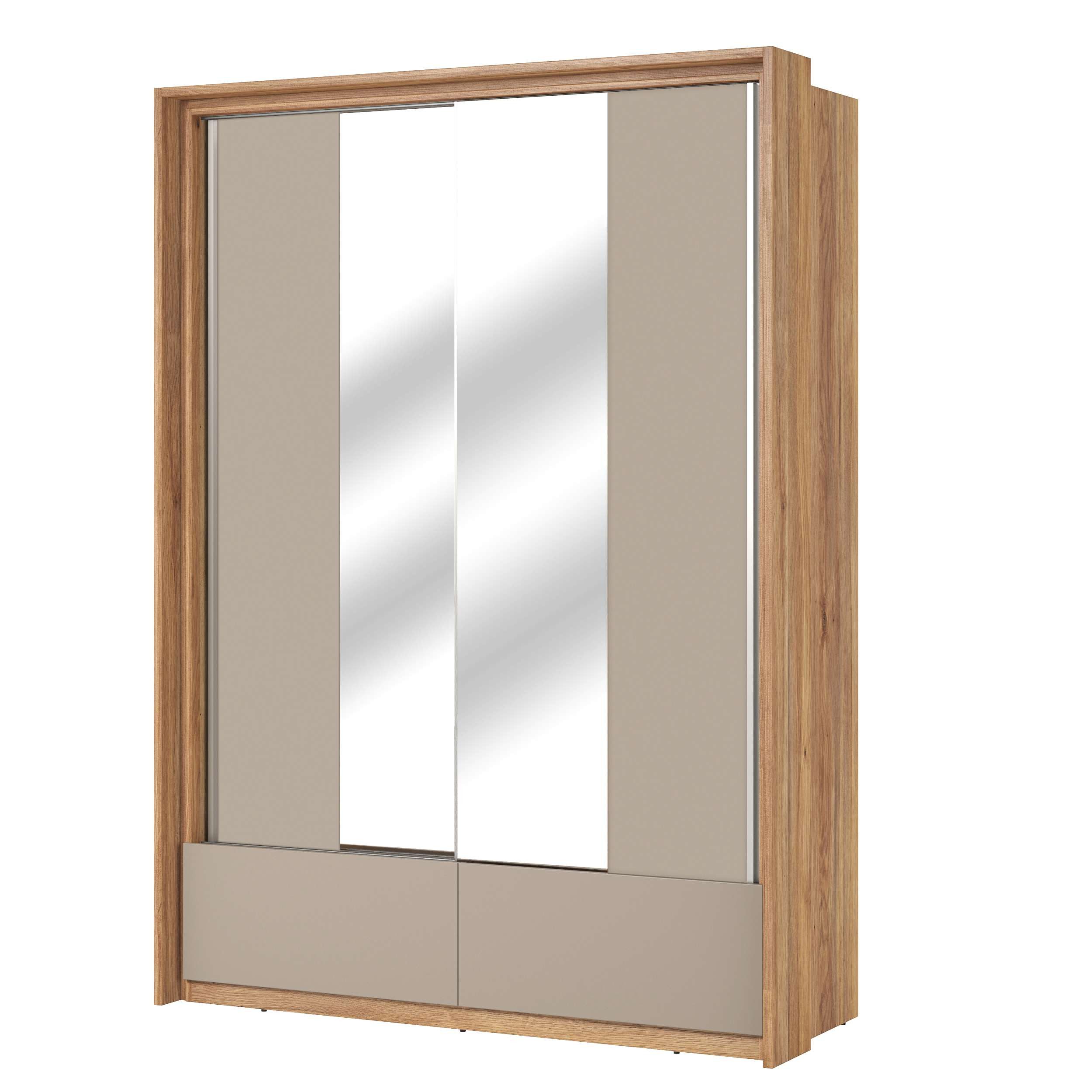 99rooms Schwebetürenschrank Pressi (Kleiderschrank, Schrank) mit 2 Schubladen, 5 Fächer, 4 Einlegeböden, Kleiderstange