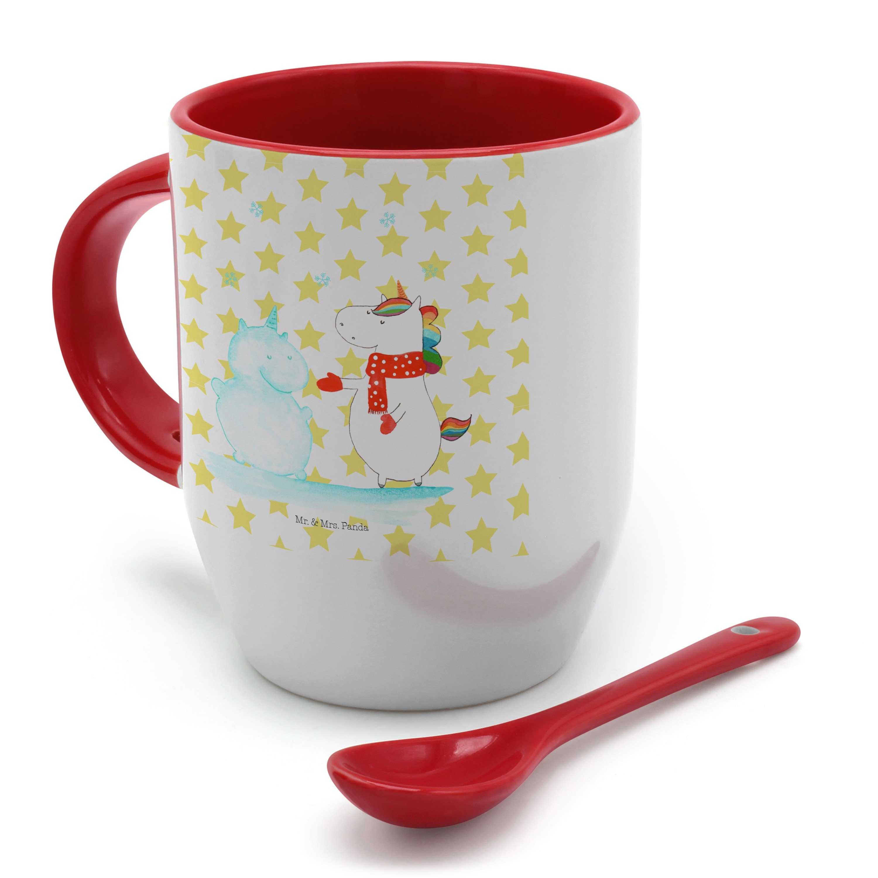 Mr. & Mrs. Einhorn Weiß Kaff, - Geschenk, Tasse mit Löffel, Unicorn, Schneemann Panda Keramik Tasse 