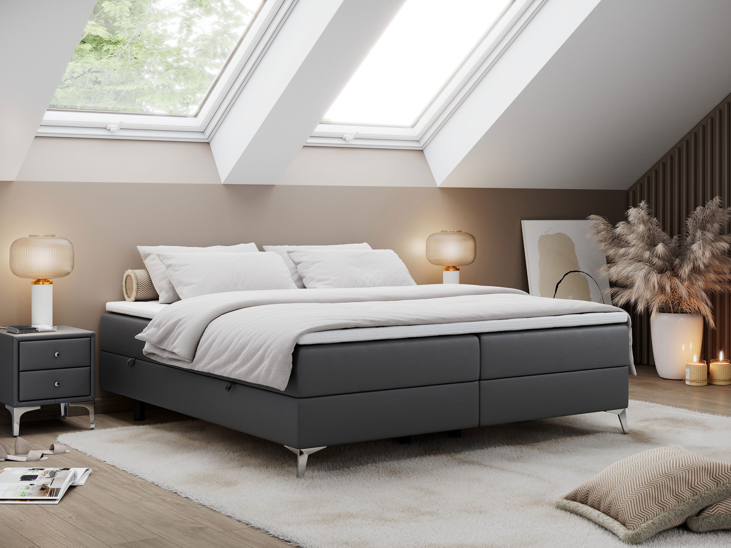 MKS MÖBEL Boxspringbett LESS (Set, Packung, T30-Schaum, Bettkästen, Doppelbett, Polsterbett), Doppelbett mit Multipocket-Matratzen, Topper, Modern