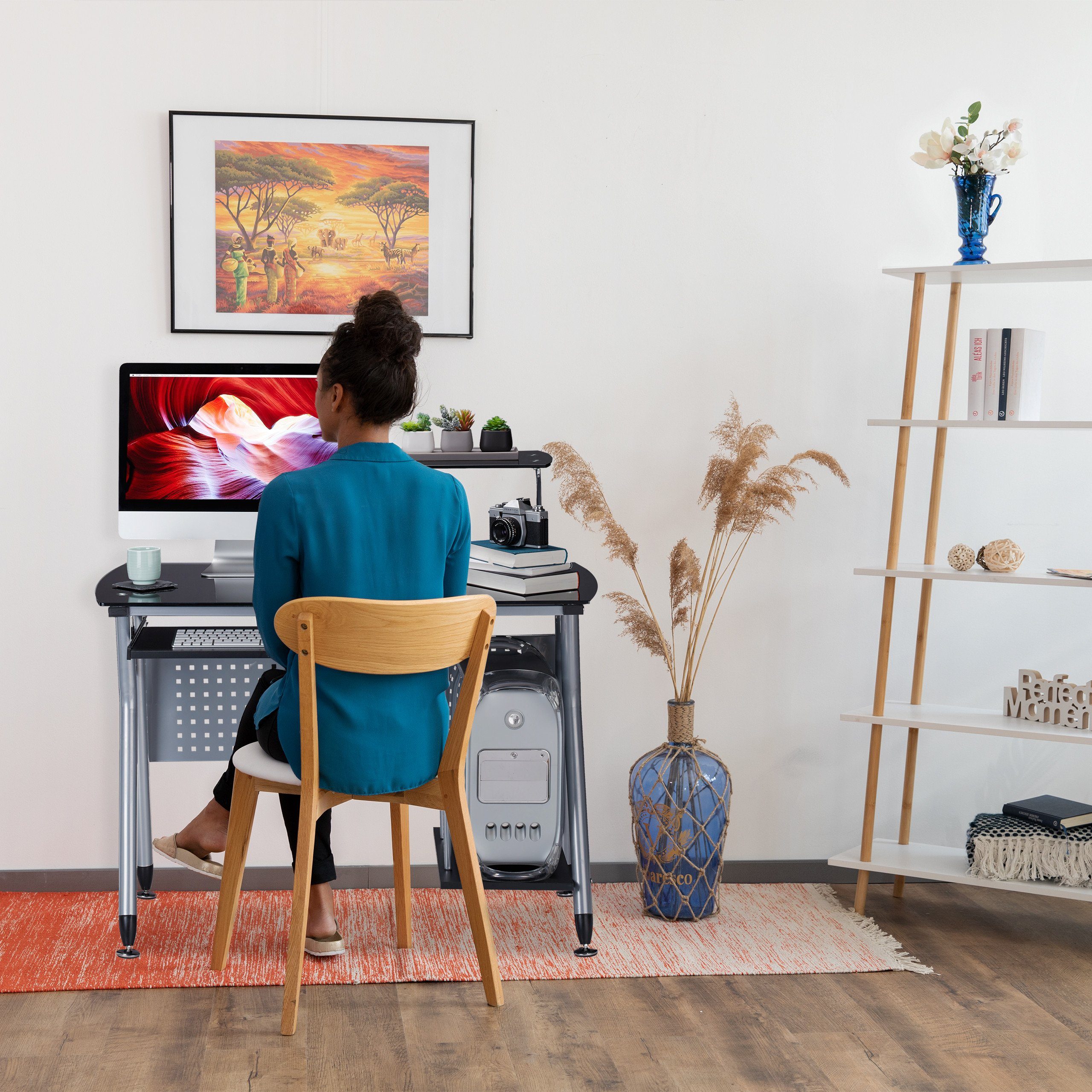 relaxdays Computertisch Moderner Computertisch mit Glasplatte, schwarz günstig online kaufen