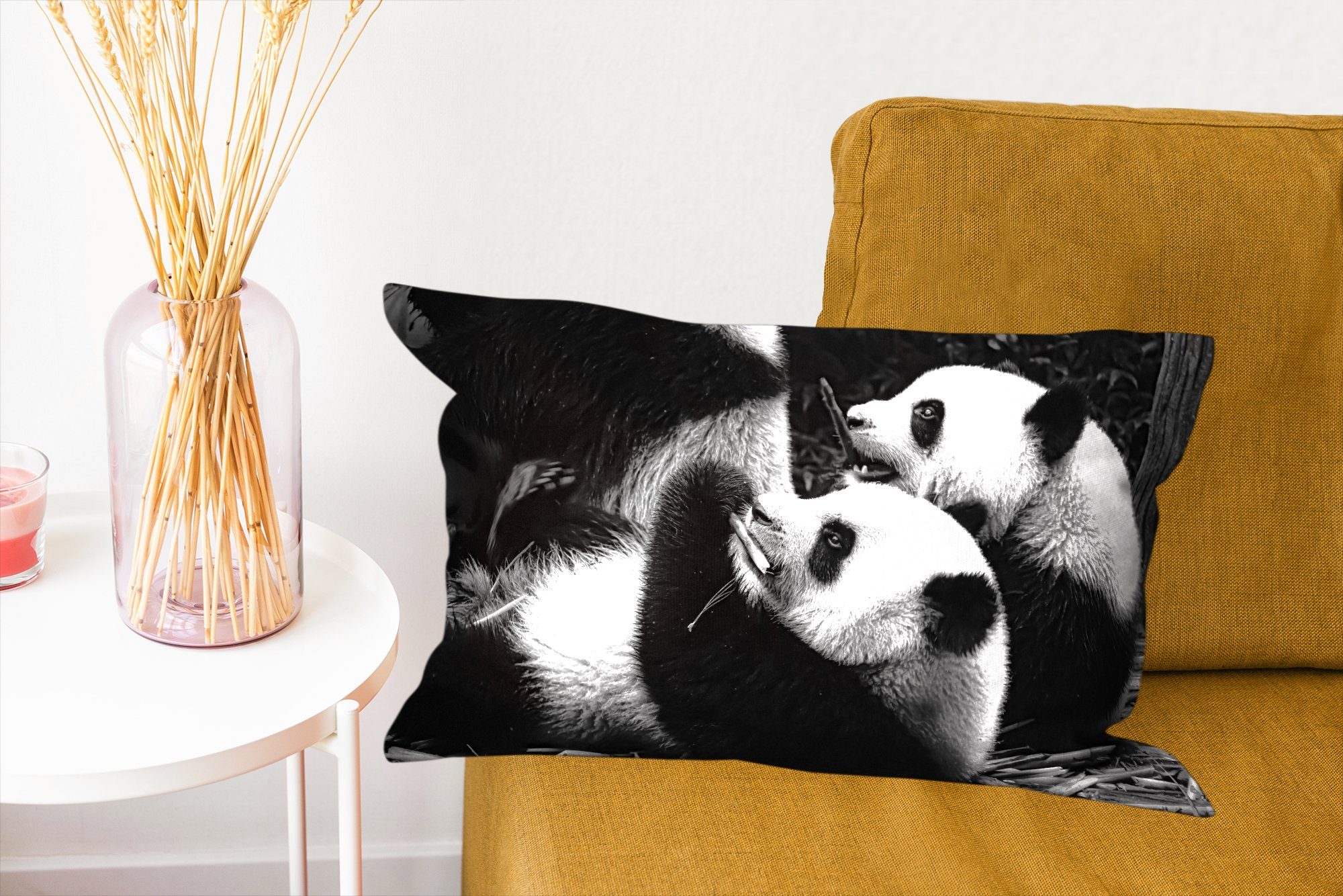 Dekokissen - MuchoWow Dekoration, Schwarz Pandas Zierkissen, - mit Füllung, Dekokissen Weiß, Schlafzimmer Wohzimmer