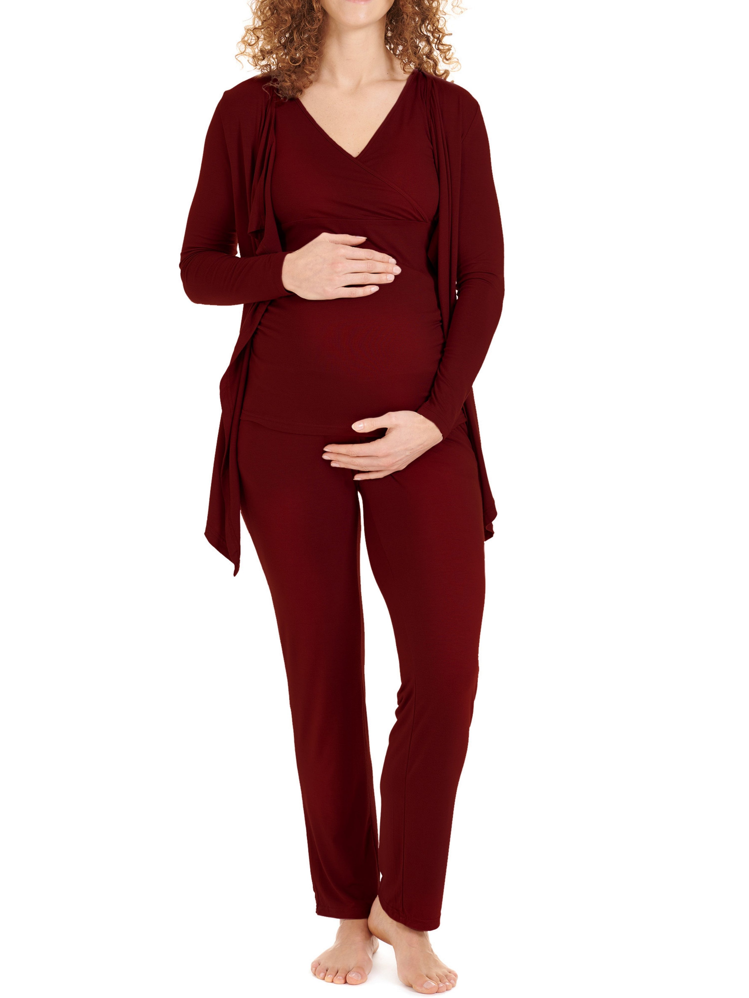 Herzmutter Umstandspyjama Stillpyjama-Set - Schwangerschafts-Wochenbett-Set (Set, 3 tlg., Hose-Top-Cardigan) Homewear