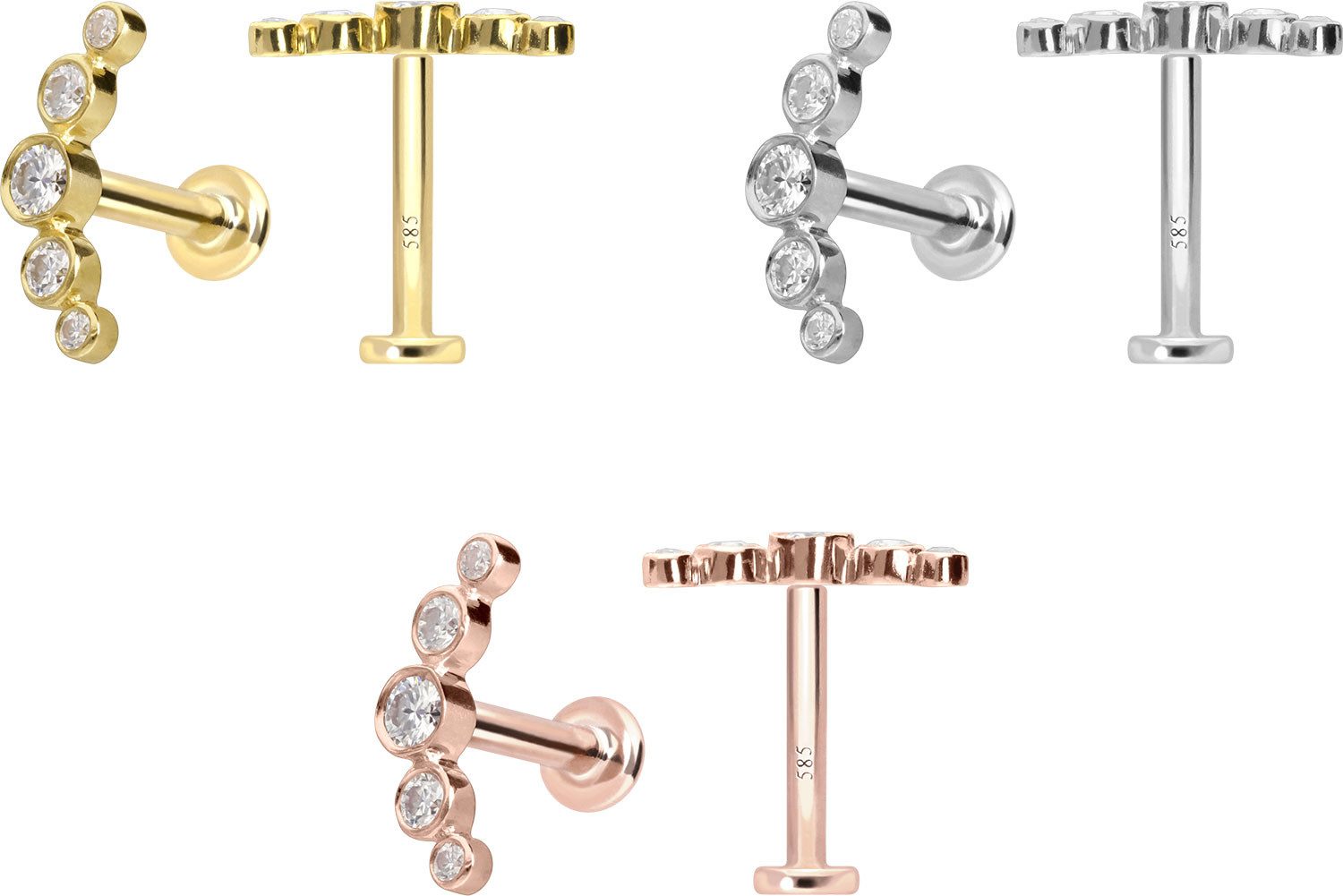 PIERCINGLINE Piercing-Set 14 Karat Gold Labret mit Innengewinde MOISSANIT-B günstig online kaufen