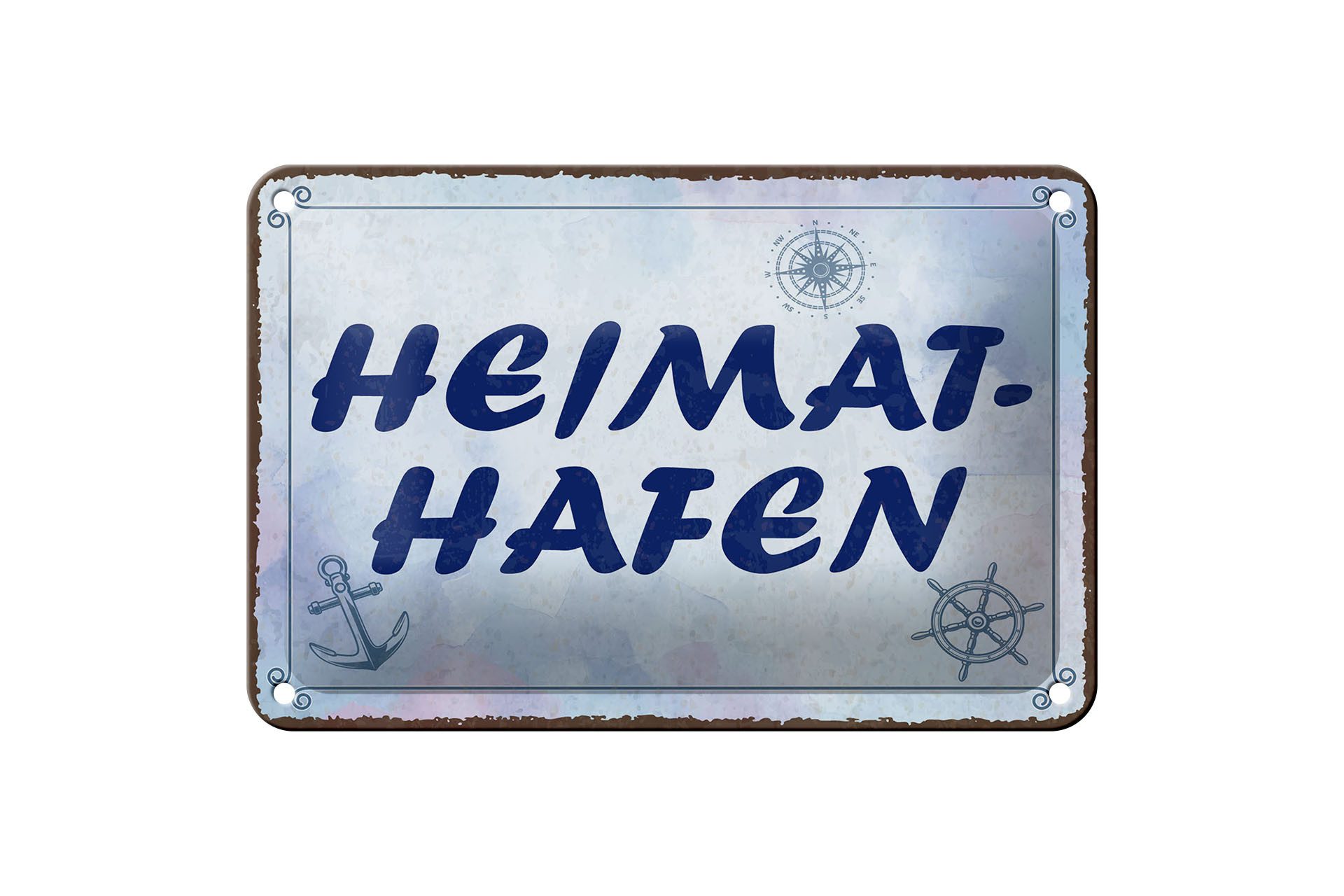 Femer GmbH Metallschild Spruch 12x18 cm Heimathafen blaues, (1 St), gewölbte Oberfläche, abgerundete Ecken, umgeschlagene Kanten