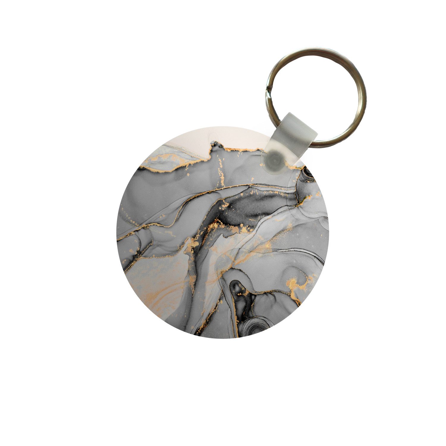 MuchoWow Schlüsselanhänger Marmor - Gold - Grau, Rund, Geschenk für Damen / Herren / Kinder mit Schlüsselring, 5x5 cm
