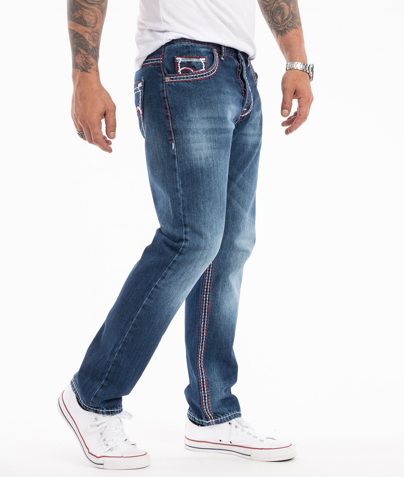 Rock Creek Straight-Jeans Herren Jeans dicke Nähte Dunkelblau RC-2272 – Bild 3 von 5
