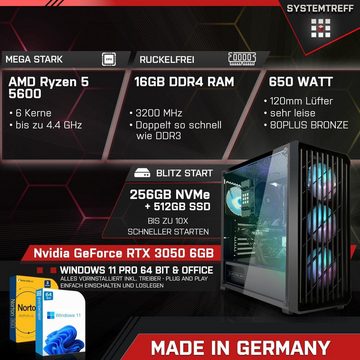 SYSTEMTREFF Basic Gaming-PC-Komplettsystem (24", AMD Ryzen 5 5600, GeForce RTX 3050, 16 GB RAM, 256, 512 GB SSD, Windows 11, WLAN)