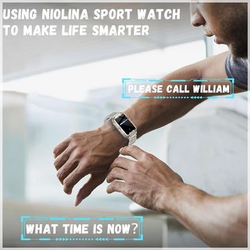 Niolina Smartwatch (1,57 Zoll, Android, iOS), mit Telefonfunktion, Blutdruckmessgerät Wasserdicht Sprachassistenten