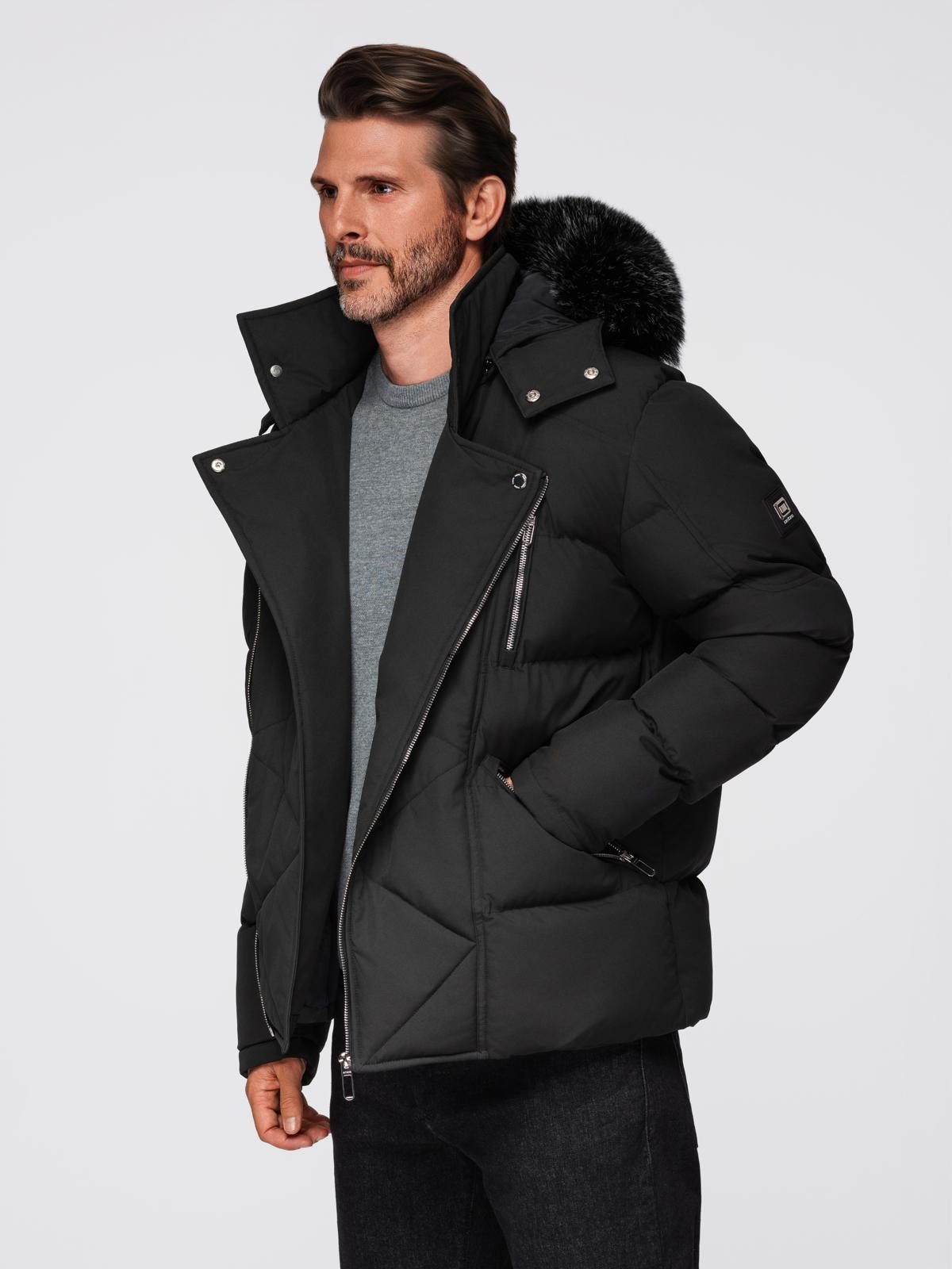 Winterjacke Gesteppte Herrenjacke im Bikerstil mit Kapuze