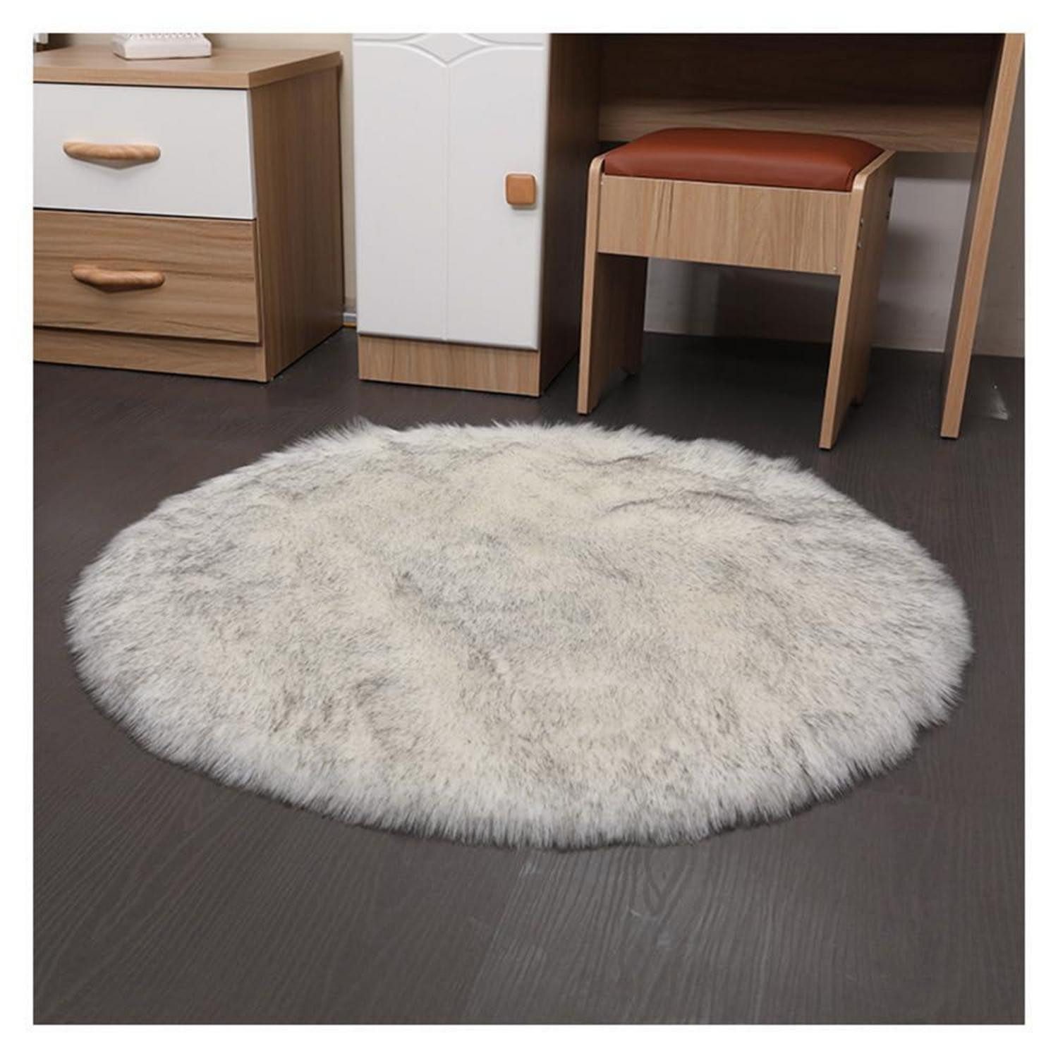 LuxusKollektion Fellteppich Runder Kunstfell Teppich 90x90cm Weißgrau, rund, Höhe: 60 mm