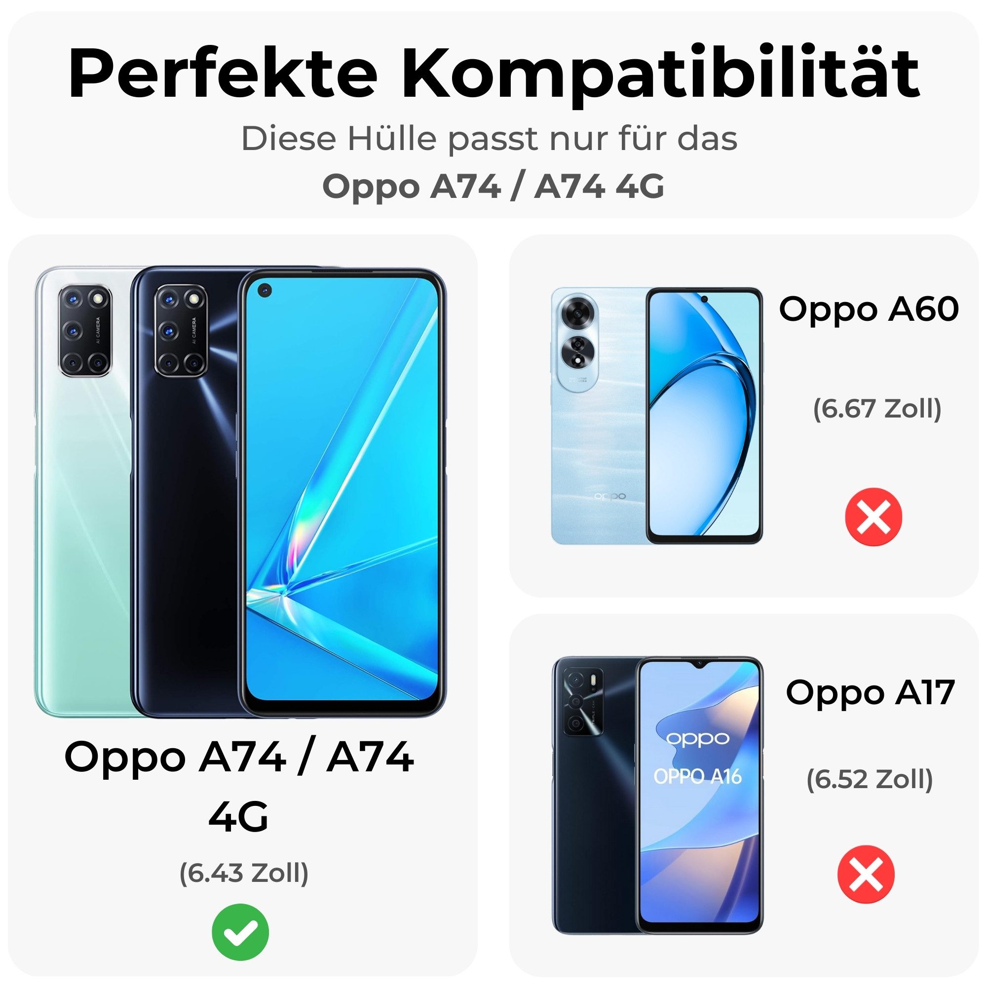 betterfon Handyhülle Handytasche für Oppo A74 / A74 4G Klapphülle Klapphülle, Bookstyle-Hülle: Magnetverschluss 3 Kartenfächer & Standfunktion