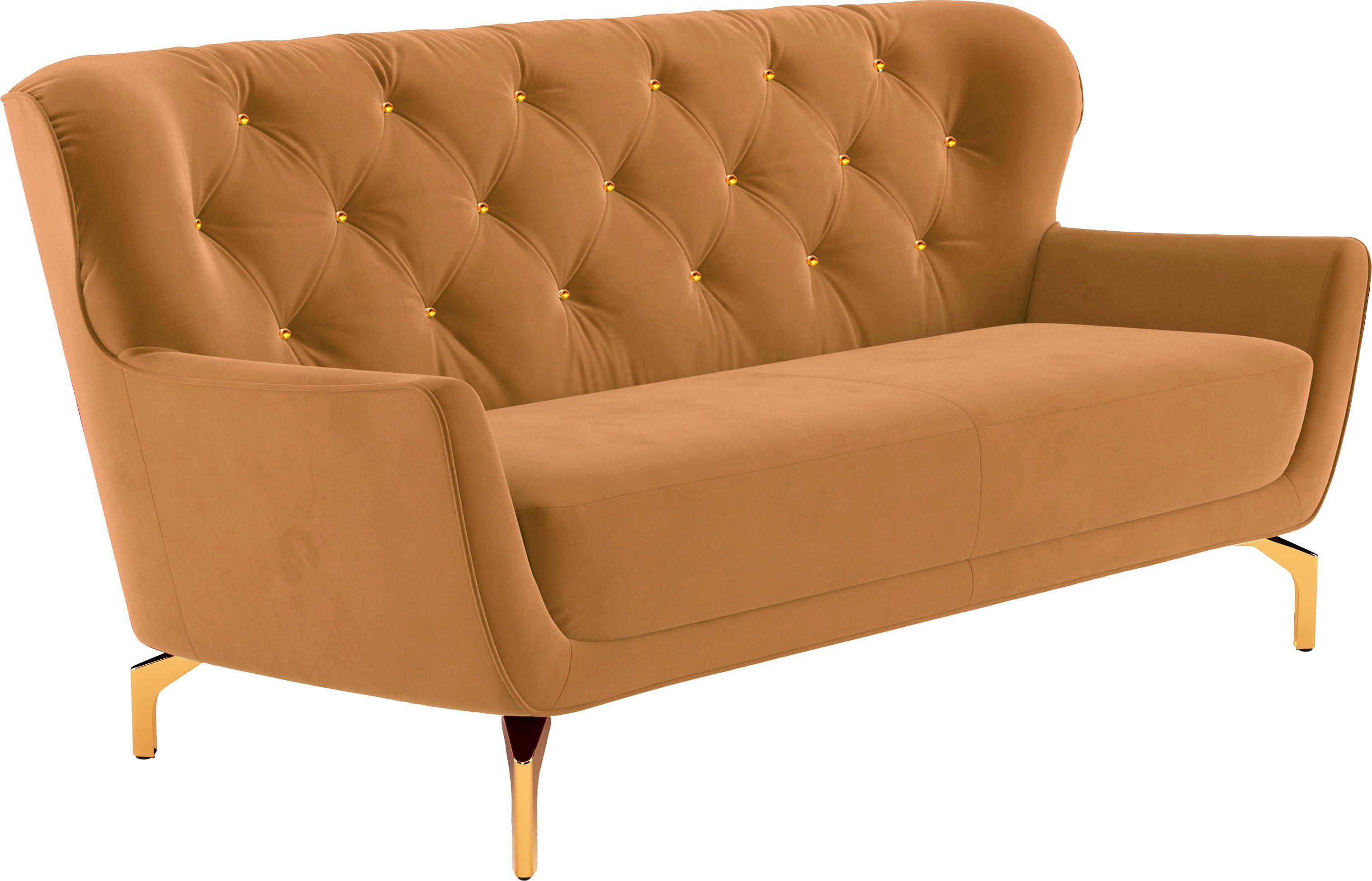 sit&more 3-Sitzer 3 mit V, Strass-Stein, Zierkissen Orient Metallfüße 2 inkl. goldfarbene