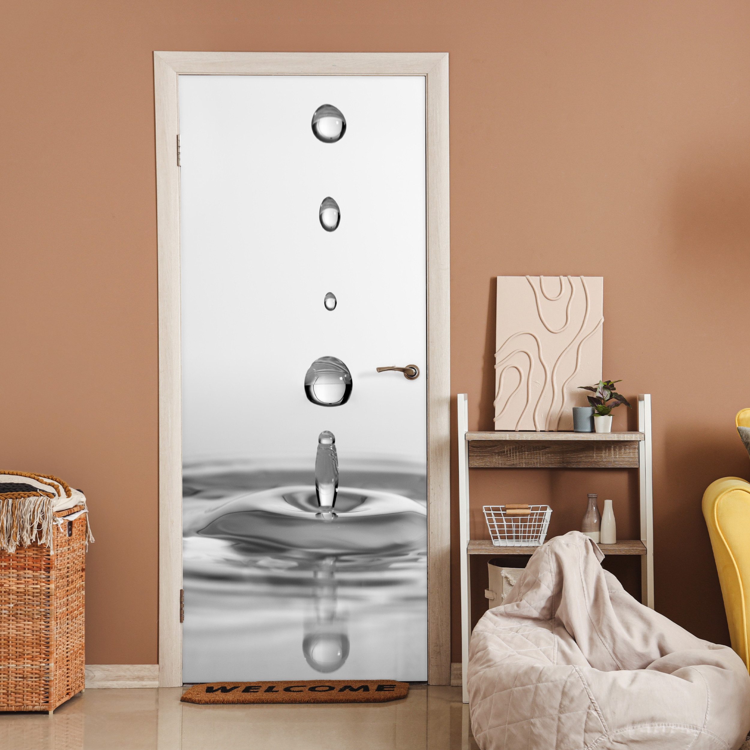 MuchoWow Türtapete Fünf fallende Tropfen, Matt, bedruckt, (1 St), Selbstkle günstig online kaufen