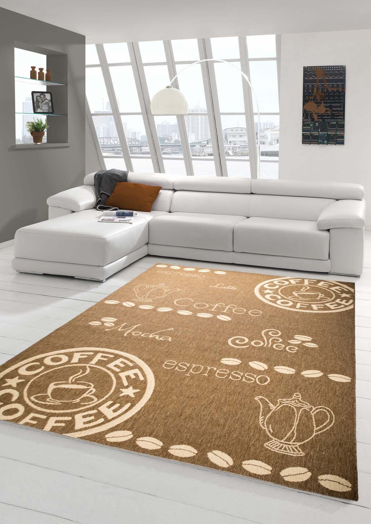 Outdoorteppich Küchenteppich Sisal moderner Küchenläufer flachgewebt Coffee Mocha Espresso Braun Beige, Teppich-Traum, rechteckig, Höhe: 5 mm