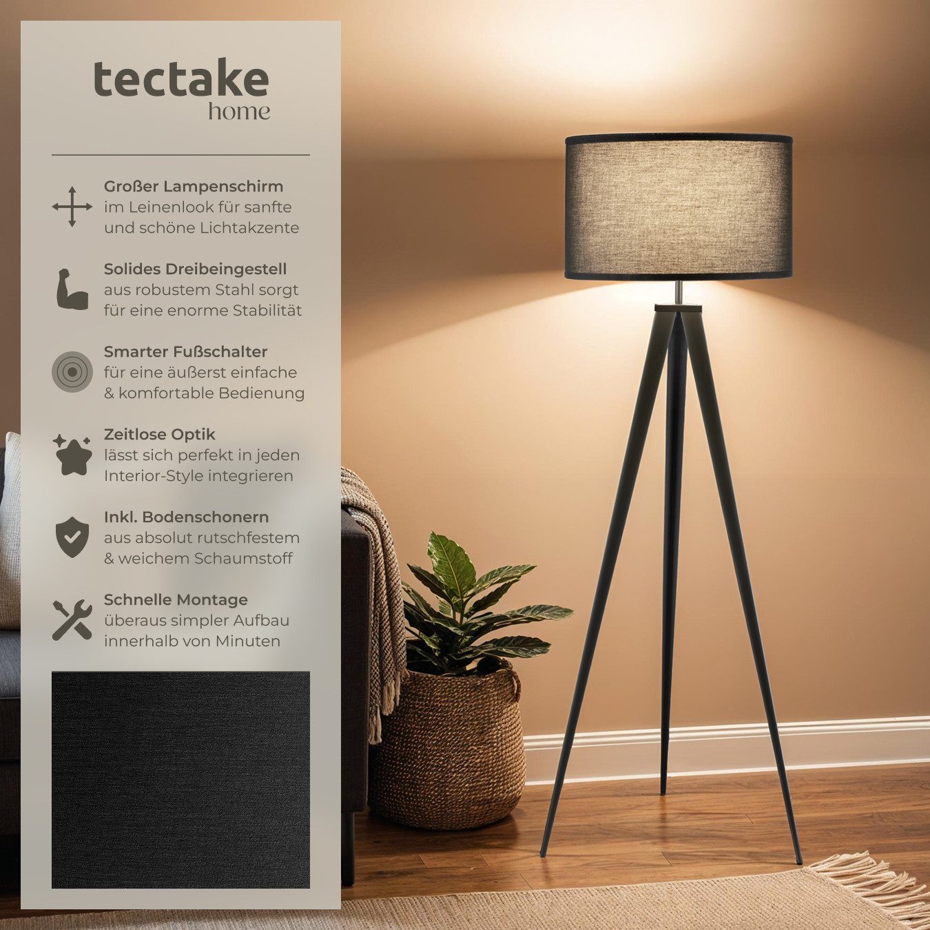 tectake Stehlampe Stehleuchte, Energiesparlampe, nicht relevant, günstig online kaufen